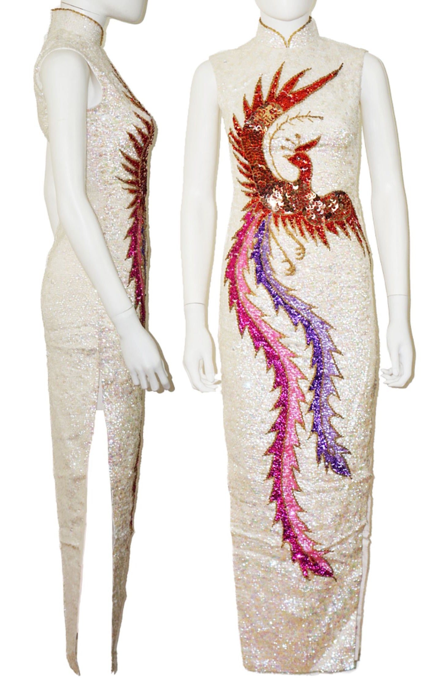 VINTAGE Chinese Style Tailored Sequin Bird Maxi Dress resellum