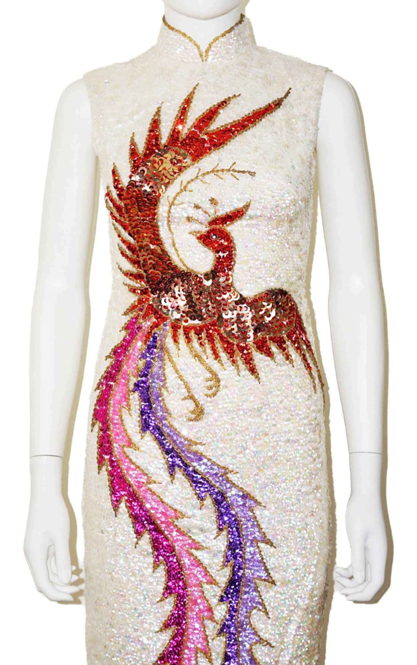 VINTAGE Chinese Style Tailored Sequin Bird Maxi Dress resellum