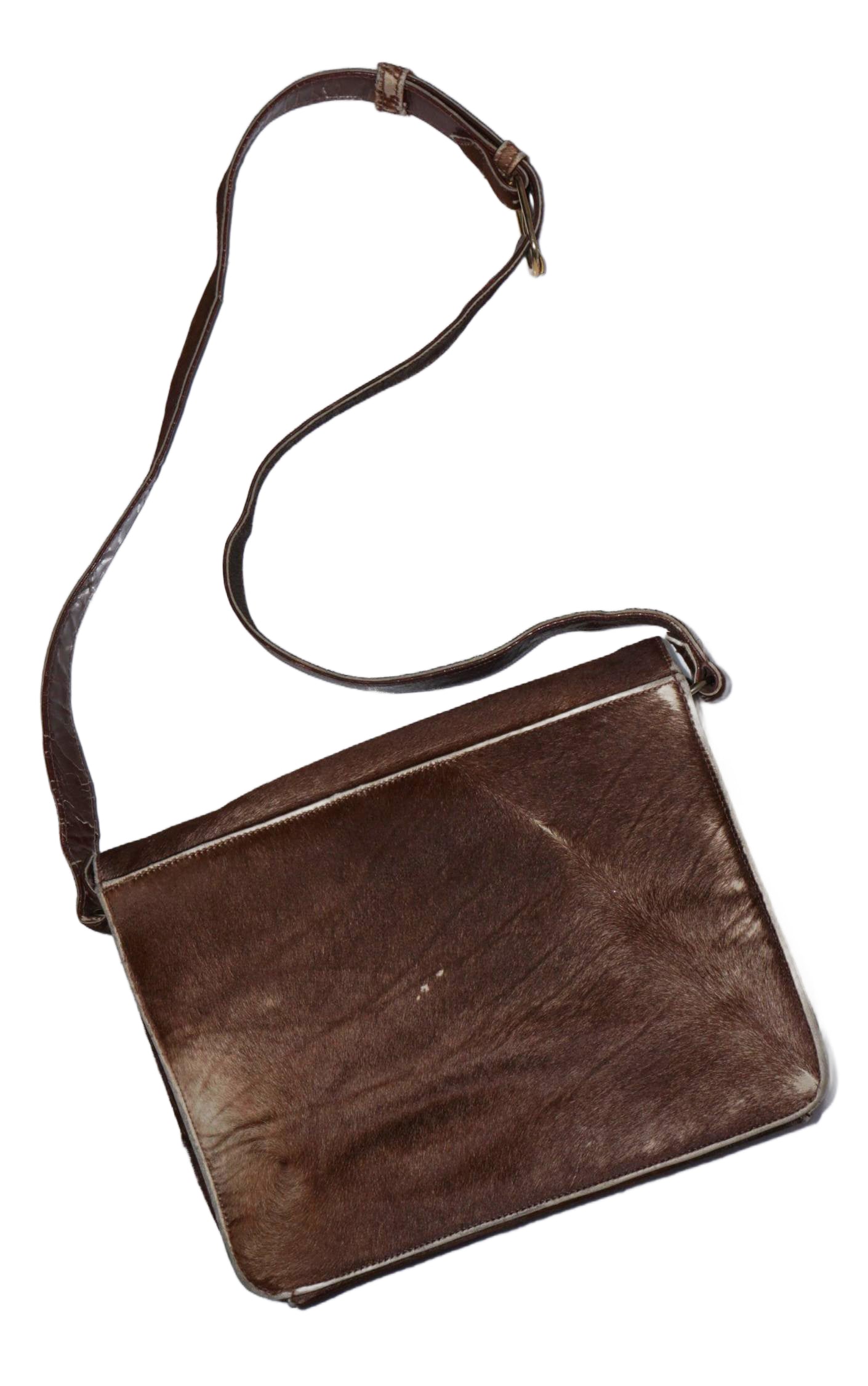 VINTAGE Cowhide Fur Leather Shoulder Purse Bag resellum