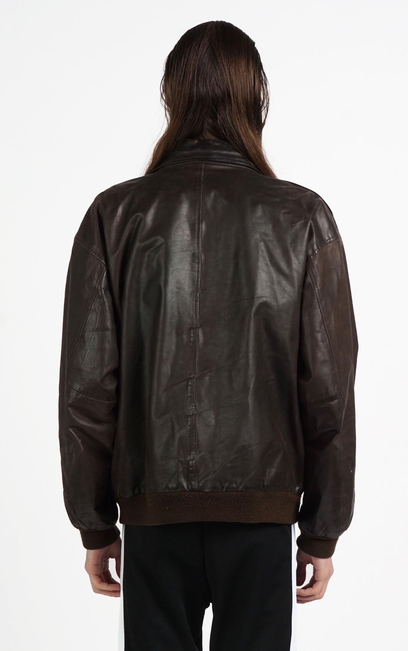 VINTAGE Dark Brown Faded Leather Aviator Style Pockets Grunge Jacket resellum