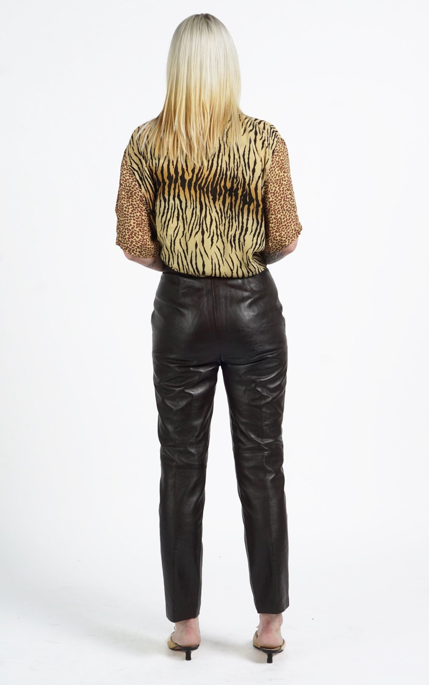 VINTAGE Dark Brown Real Leather Straight Leg Glam Rock Pants resellum