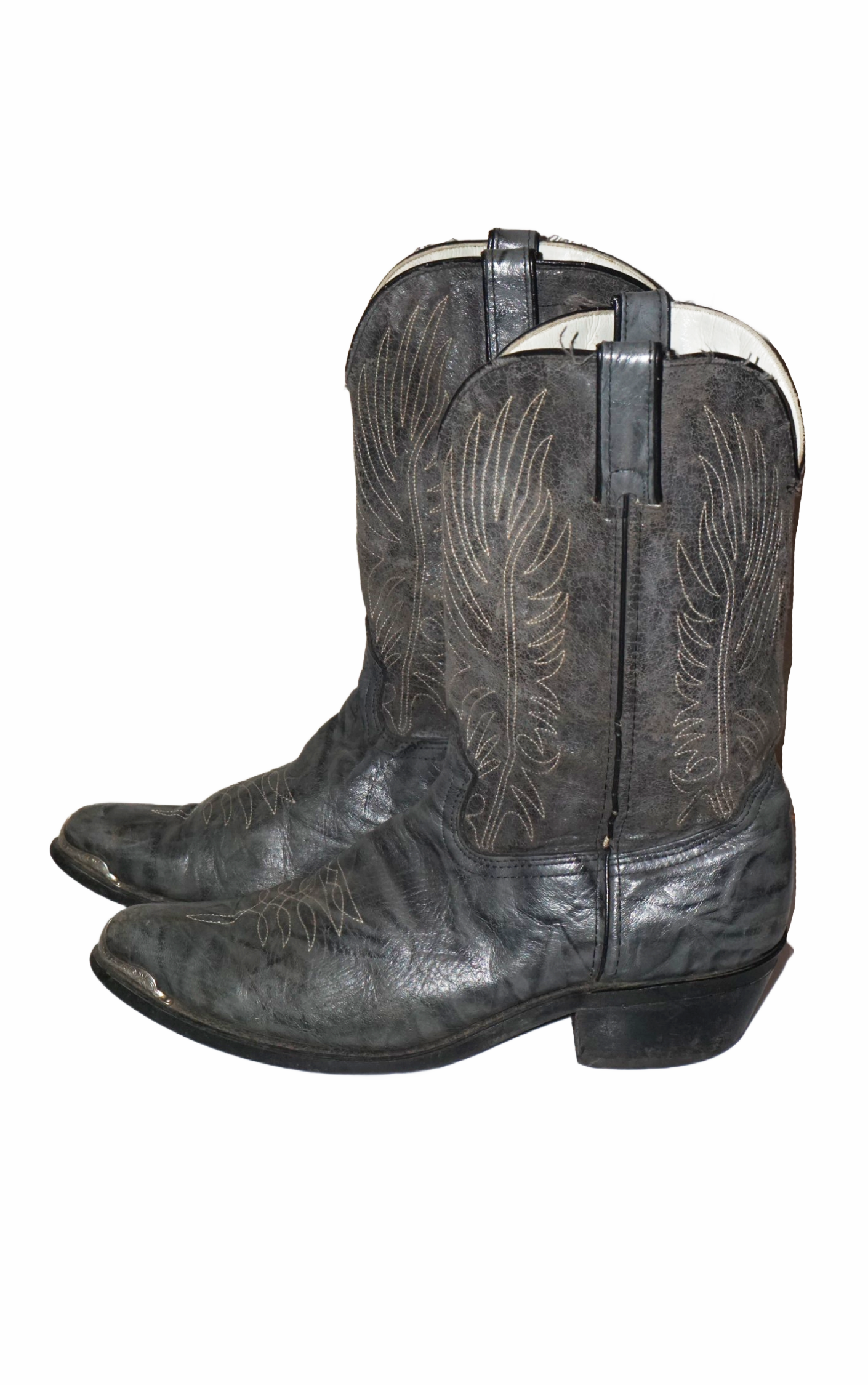 VINTAGE Durango Grey Leather Metal Tips Western Cowboy Boots resellum