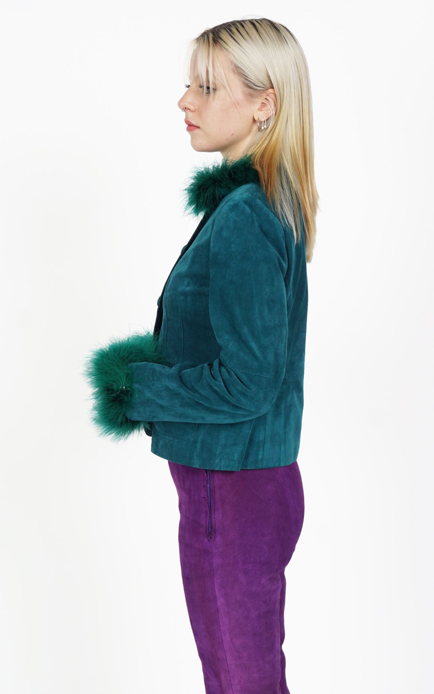 VINTAGE Emerald Green Suede Ostrich Feather Jacket resellum