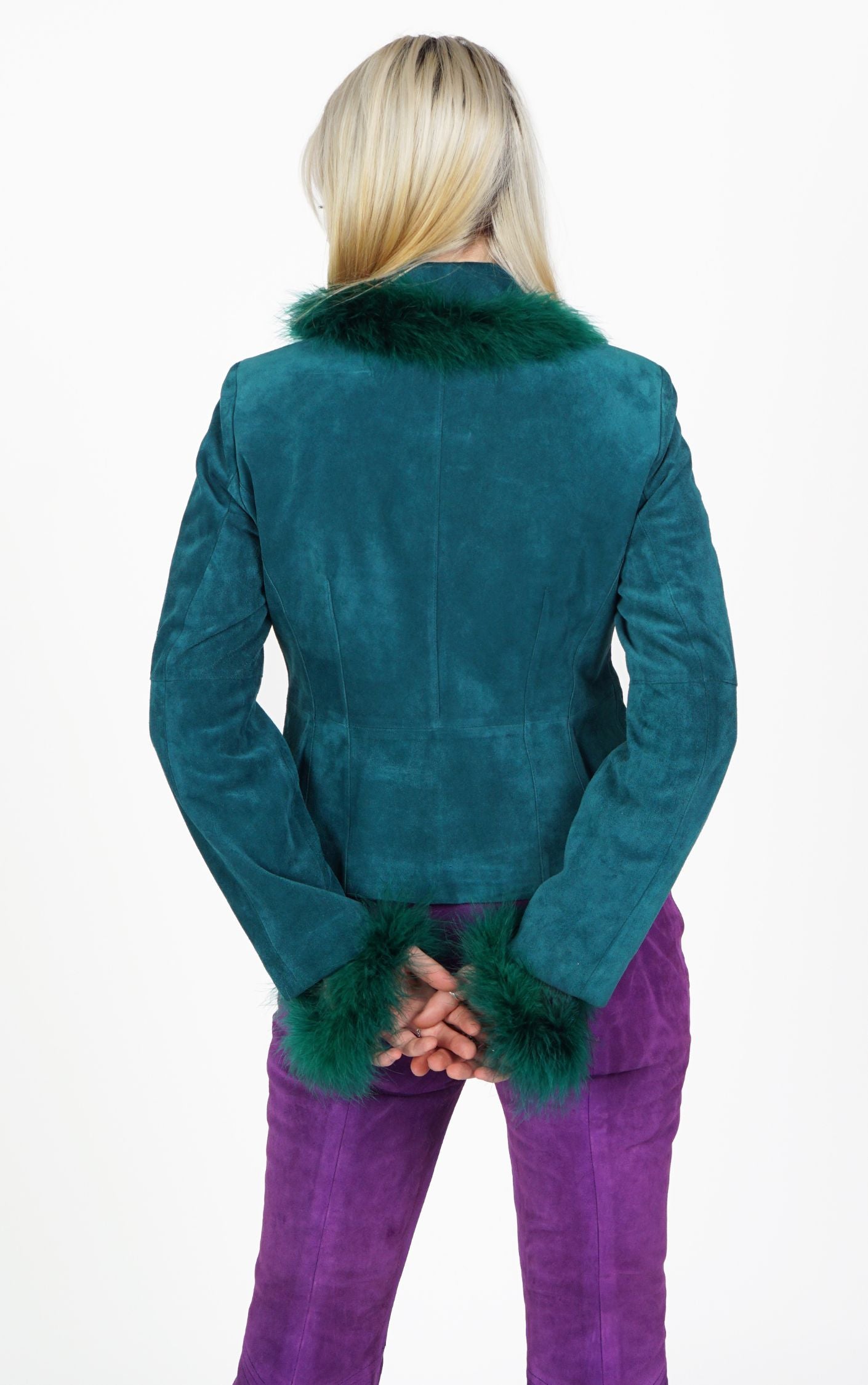 VINTAGE Emerald Green Suede Ostrich Feather Jacket resellum