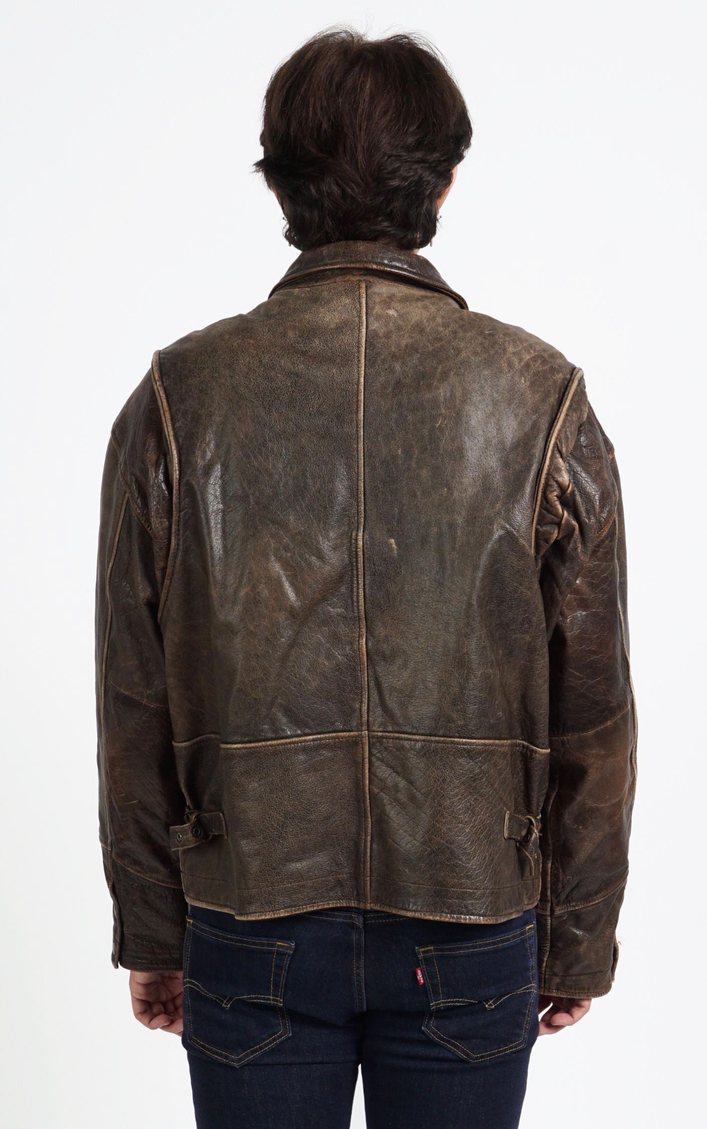 VINTAGE Faded Leather Brown Grunge Moto Oversized Jacket resellum