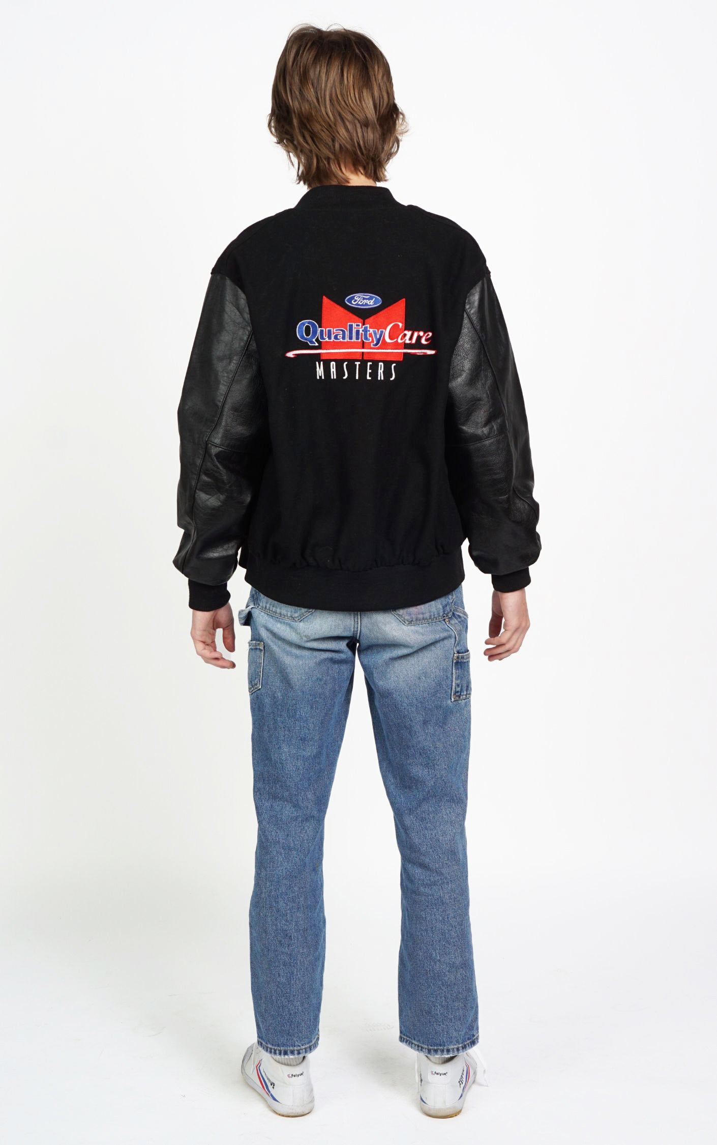 VINTAGE Ford Masters Leather Sleeves Bomber Jacket resellum