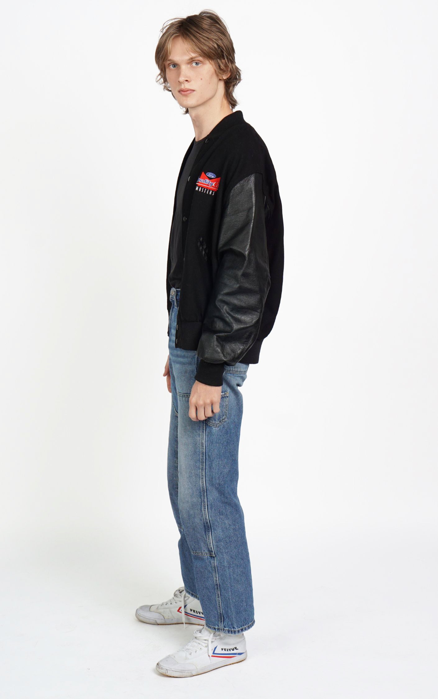 VINTAGE Ford Masters Leather Sleeves Bomber Jacket resellum