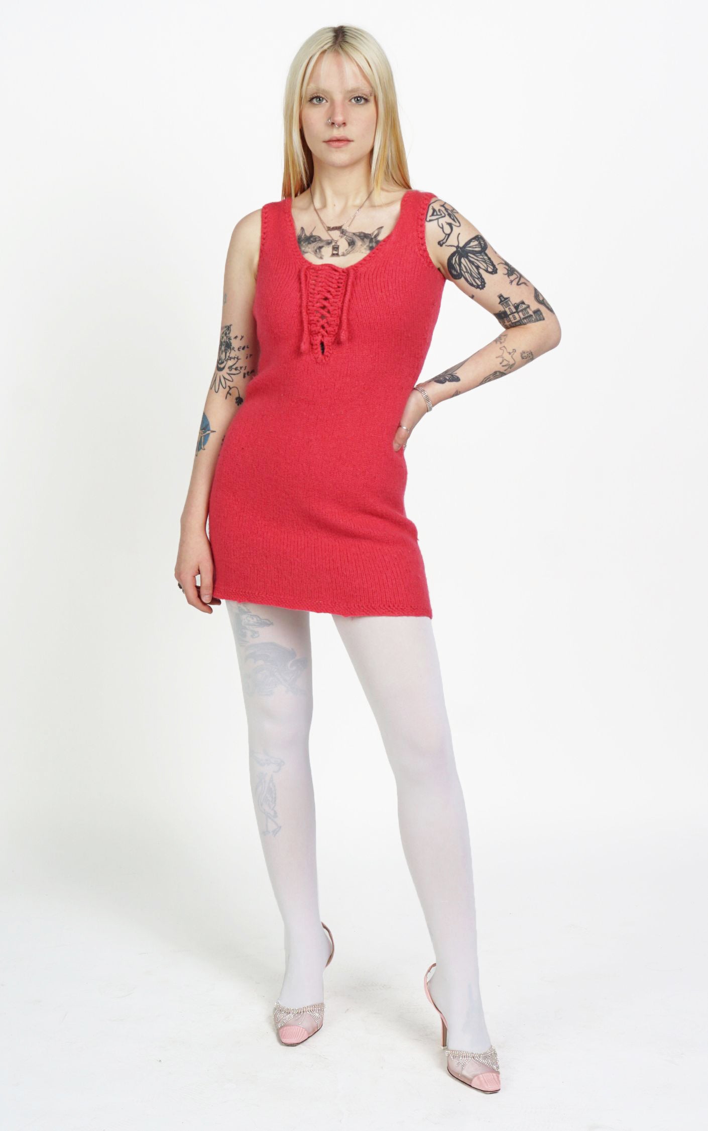 VINTAGE Hot Pink Wool Knitted Mini Dress resellum