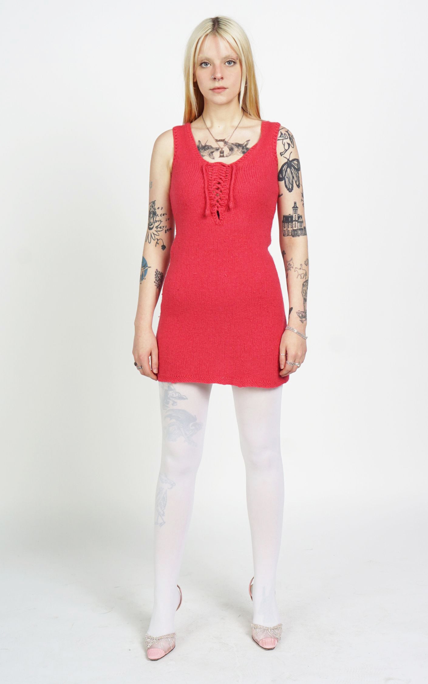 VINTAGE Hot Pink Wool Knitted Mini Dress resellum