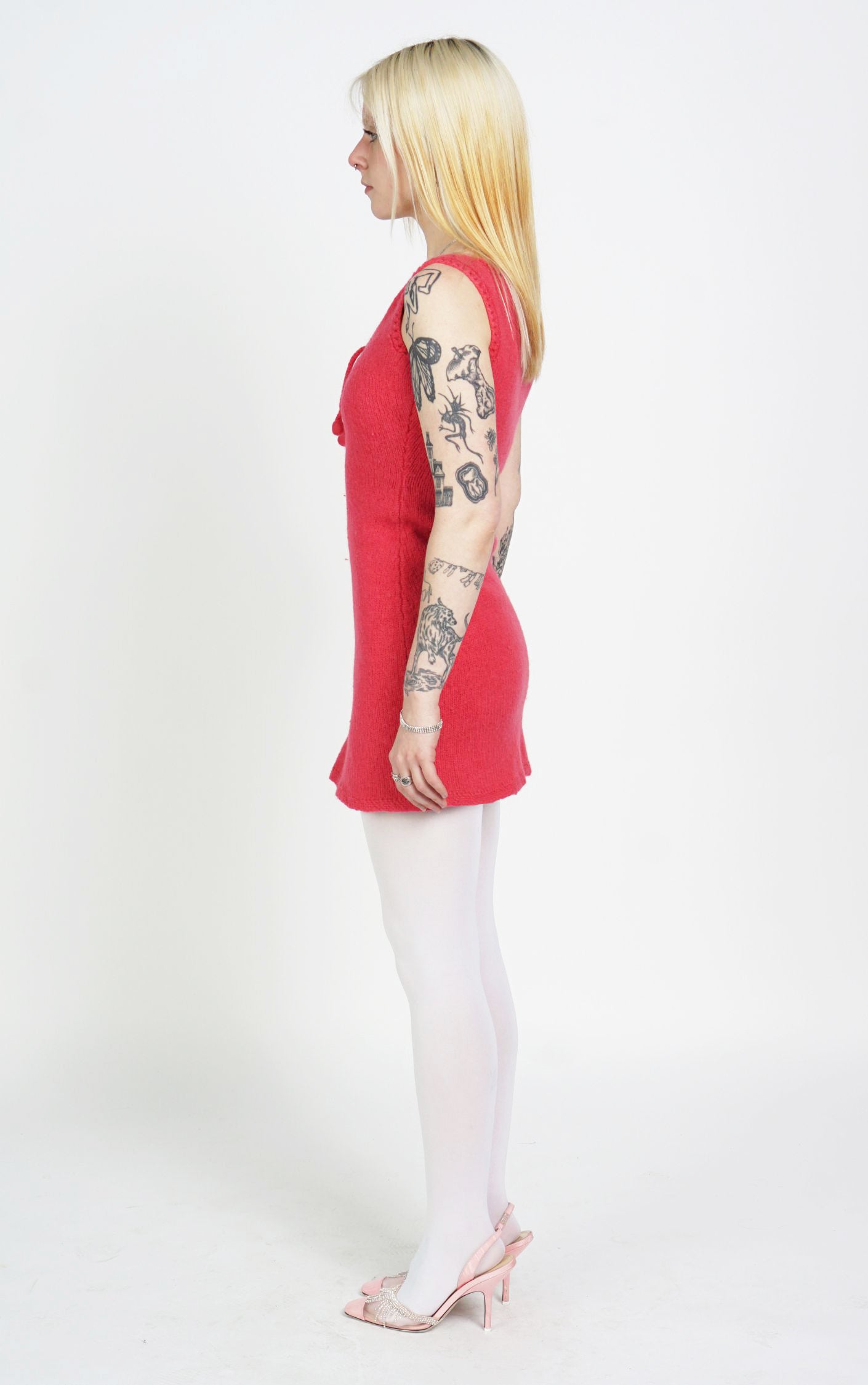 VINTAGE Hot Pink Wool Knitted Mini Dress resellum