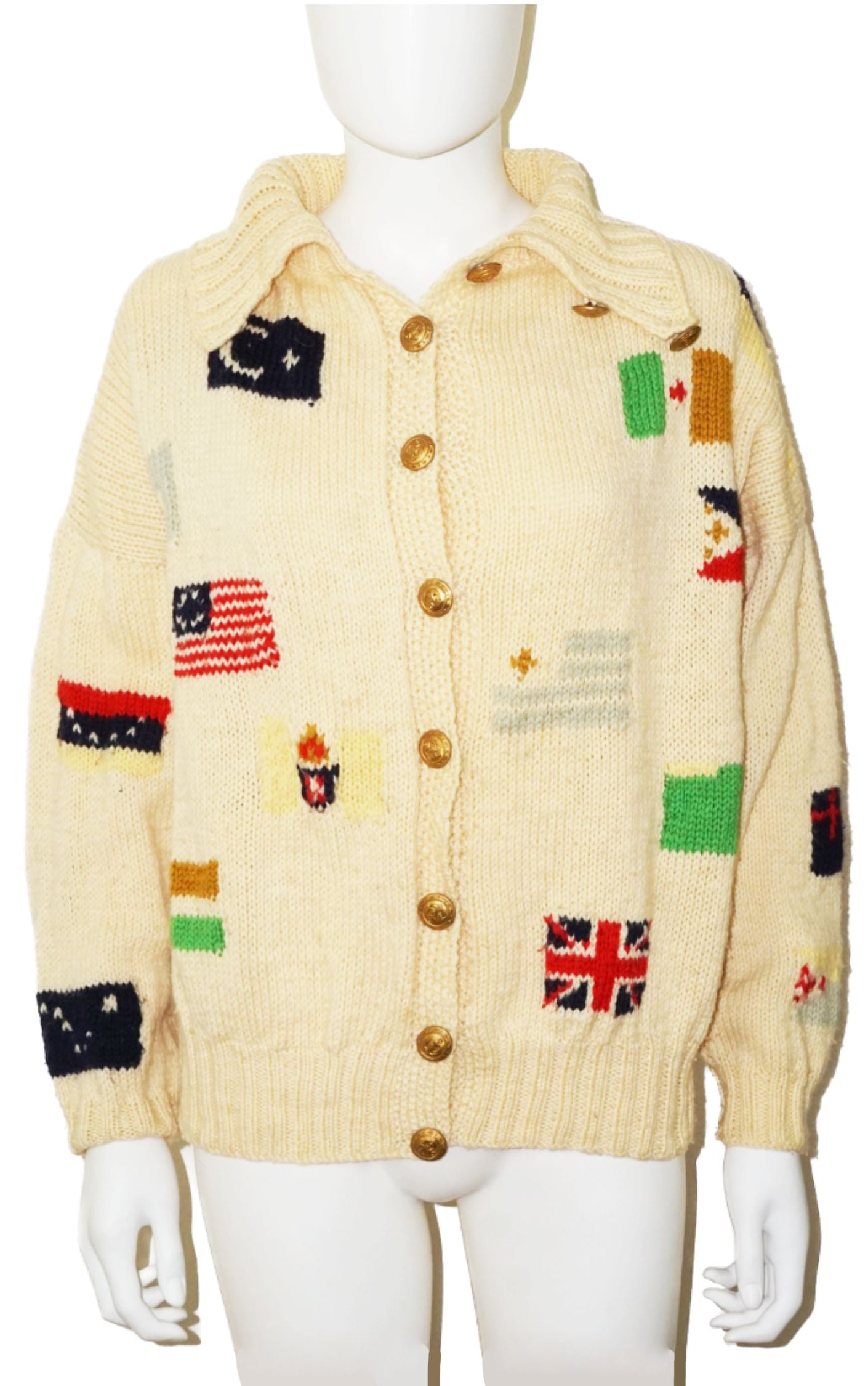 VINTAGE International World Flags Buttoned Knit Cardigan resellum