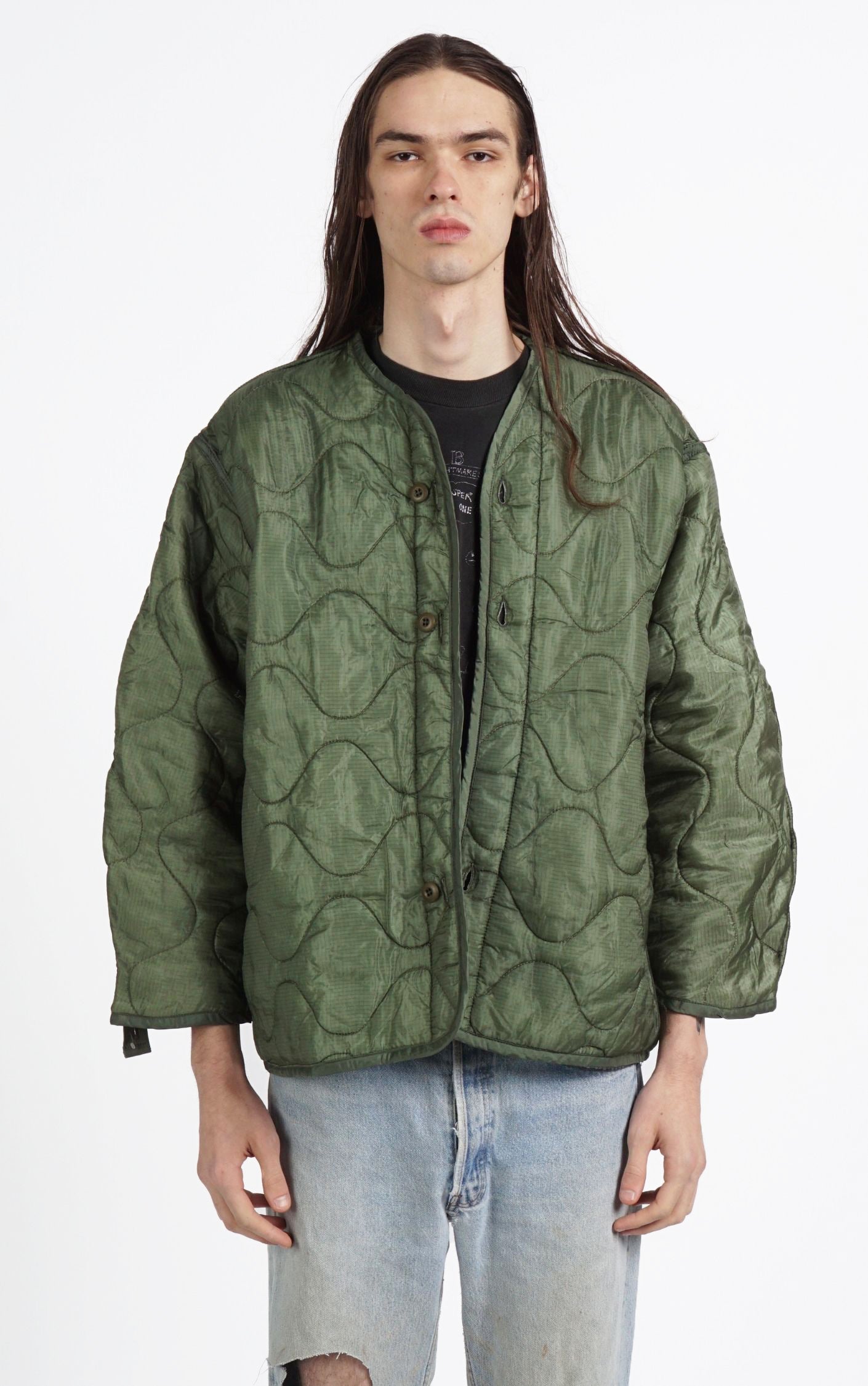 VINTAGE Khaki Military Button Down Quilted Field Jacket resellum