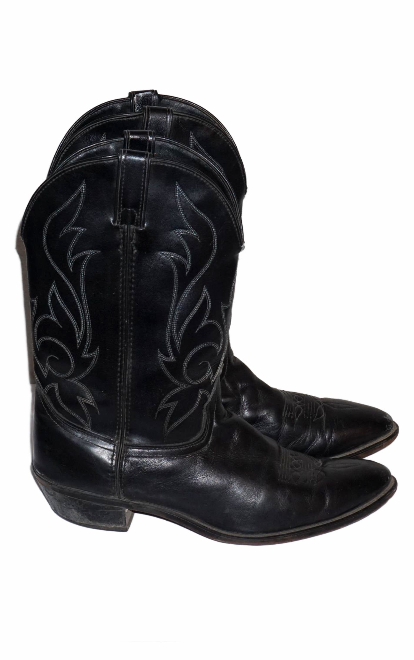 VINTAGE Laredo Black Leather Men's Western Cowboy Boots
