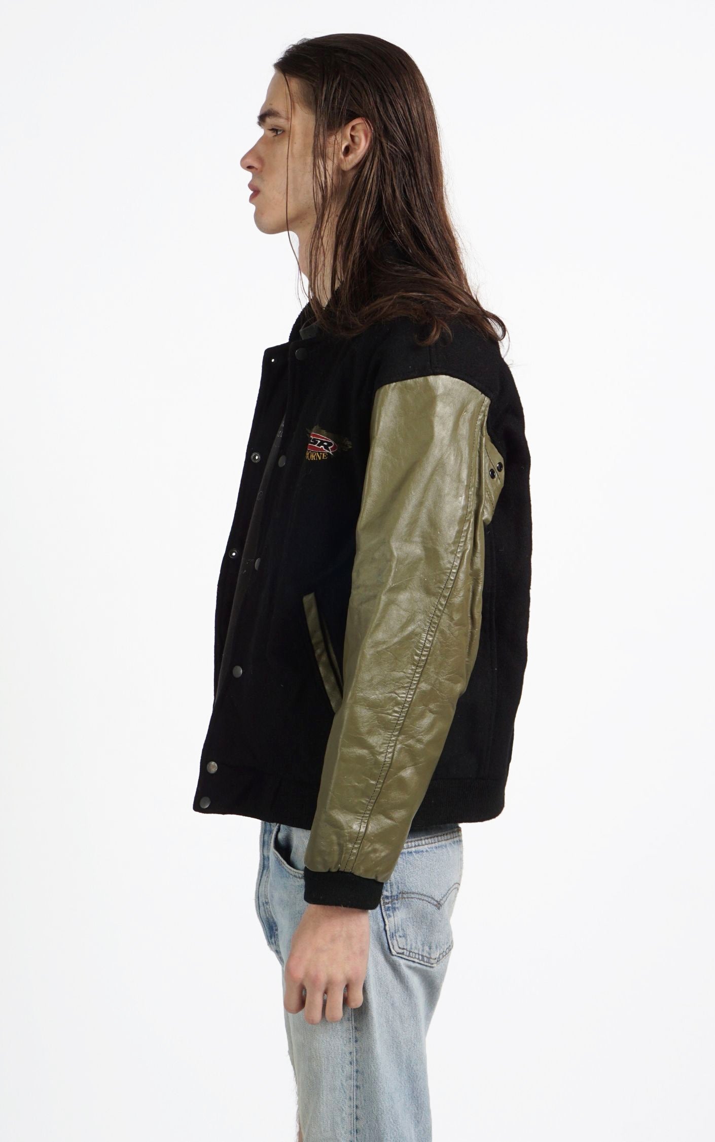 VINTAGE MSR Airborne Race Leather Sleeves Bomber Jacket resellum