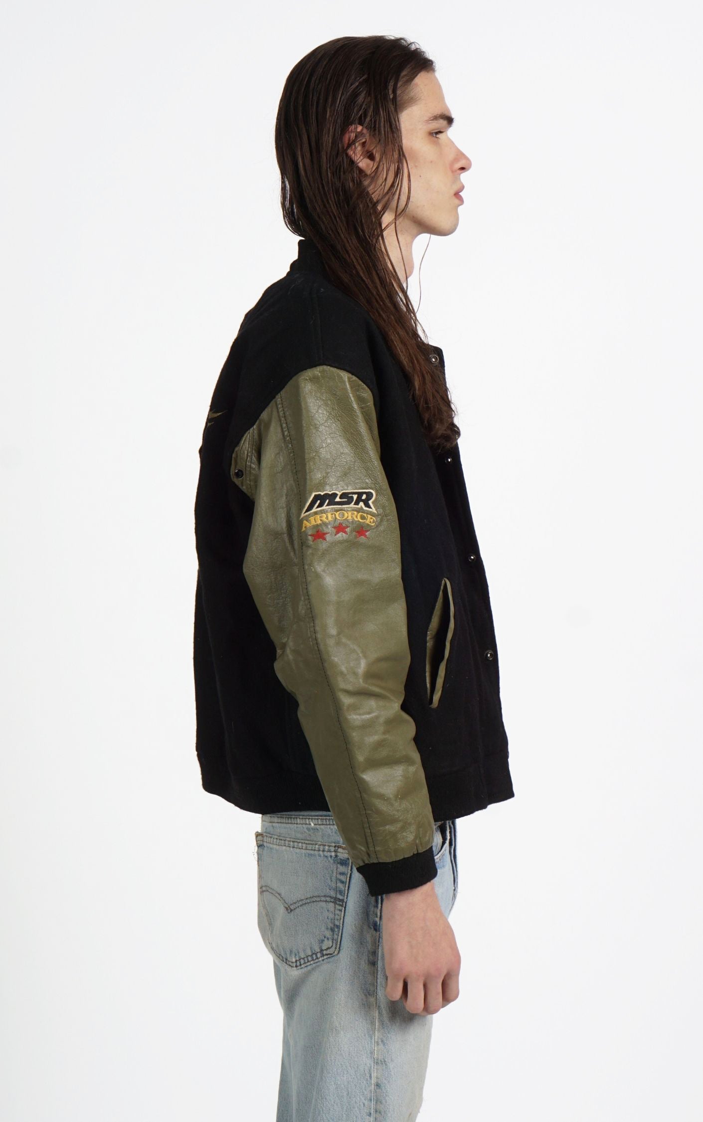 VINTAGE MSR Airborne Race Leather Sleeves Bomber Jacket resellum