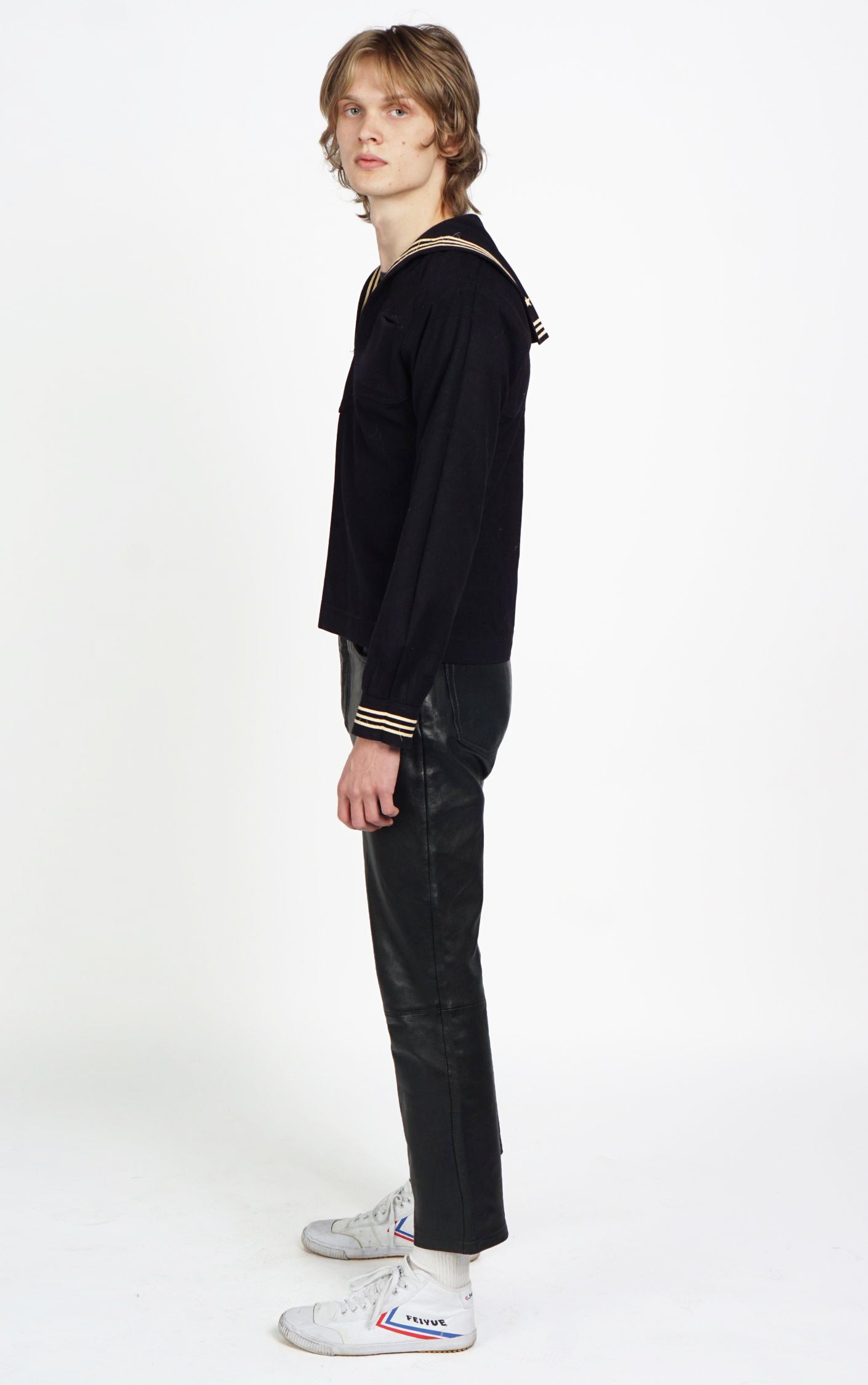 VINTAGE Navy Sailor Military Collared Top Shirt