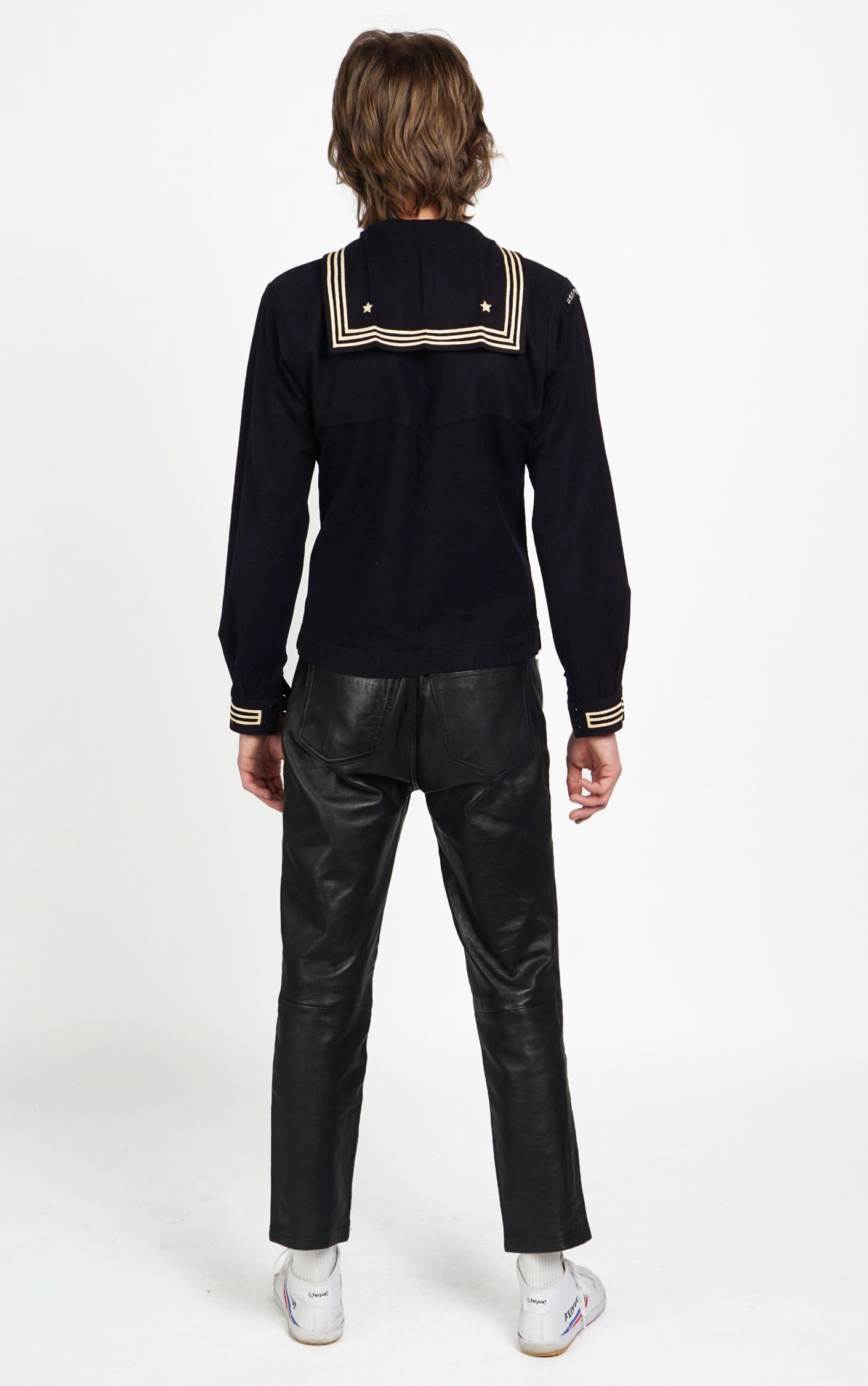 VINTAGE Navy Sailor Military Collared Top Shirt