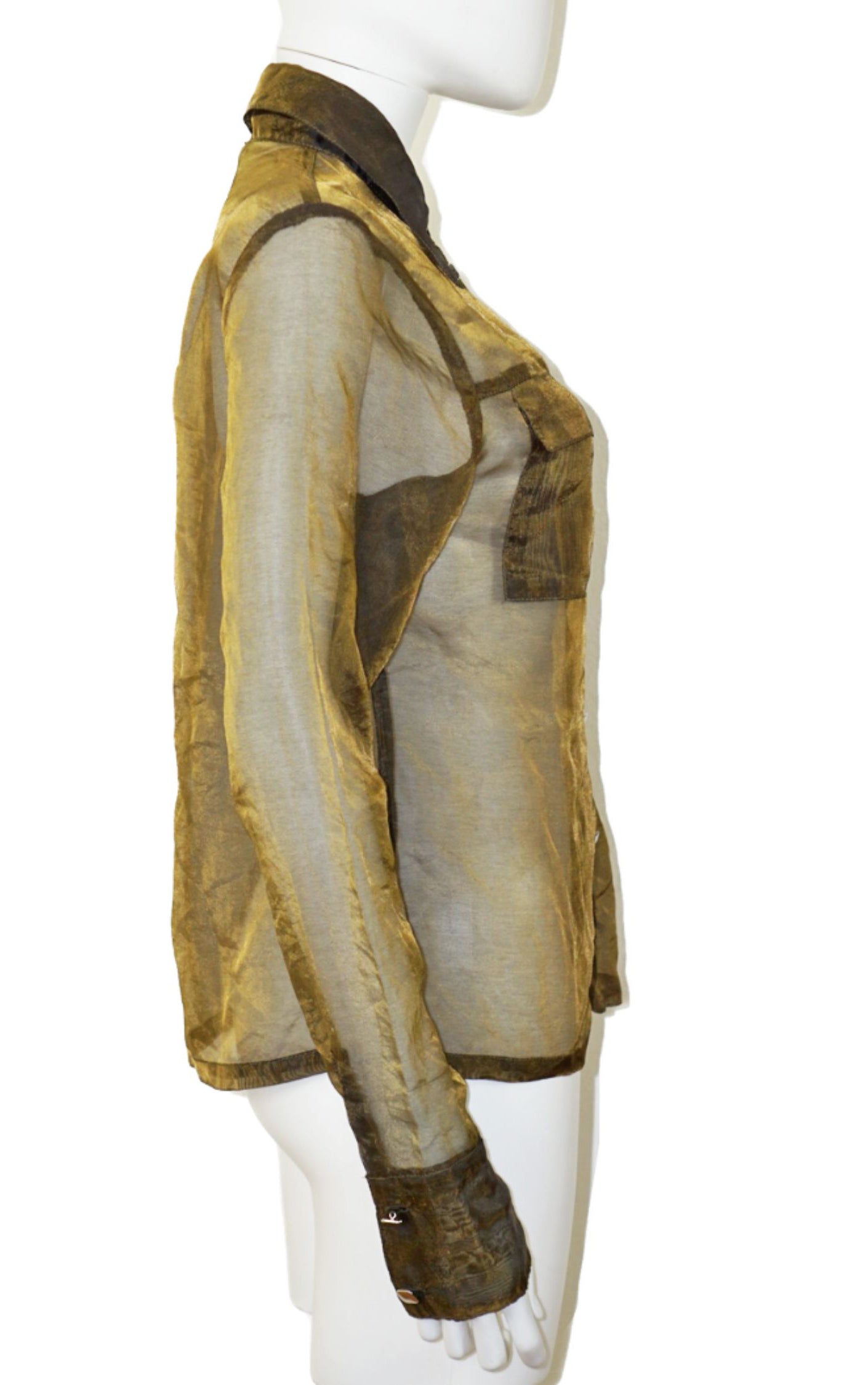 VINTAGE Olive Chameleon Organza Sheer Blouse resellum