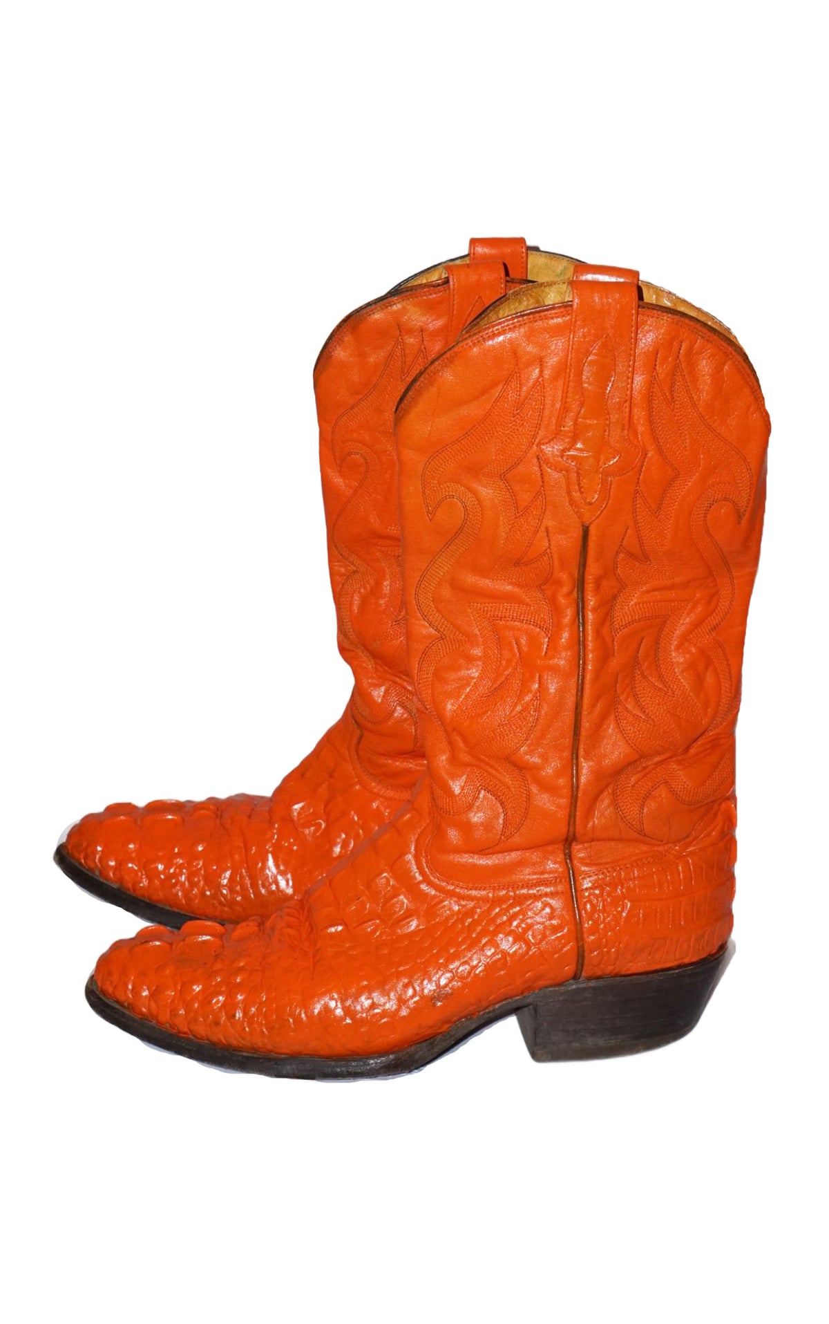 VINTAGE Orange Ostrich Leather Western Cowboy Boots