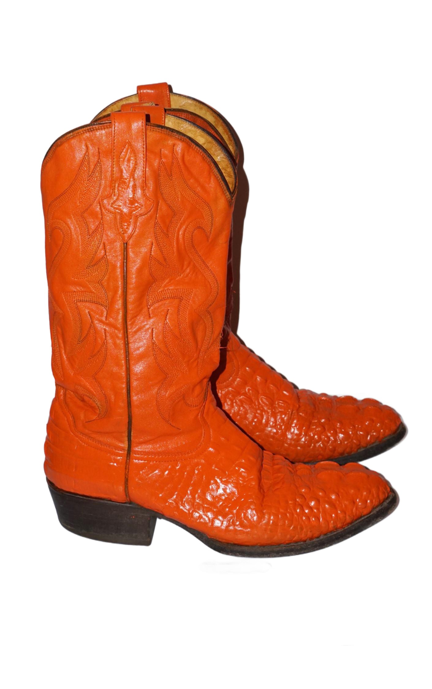 VINTAGE Orange Ostrich Leather Western Cowboy Boots resellum
