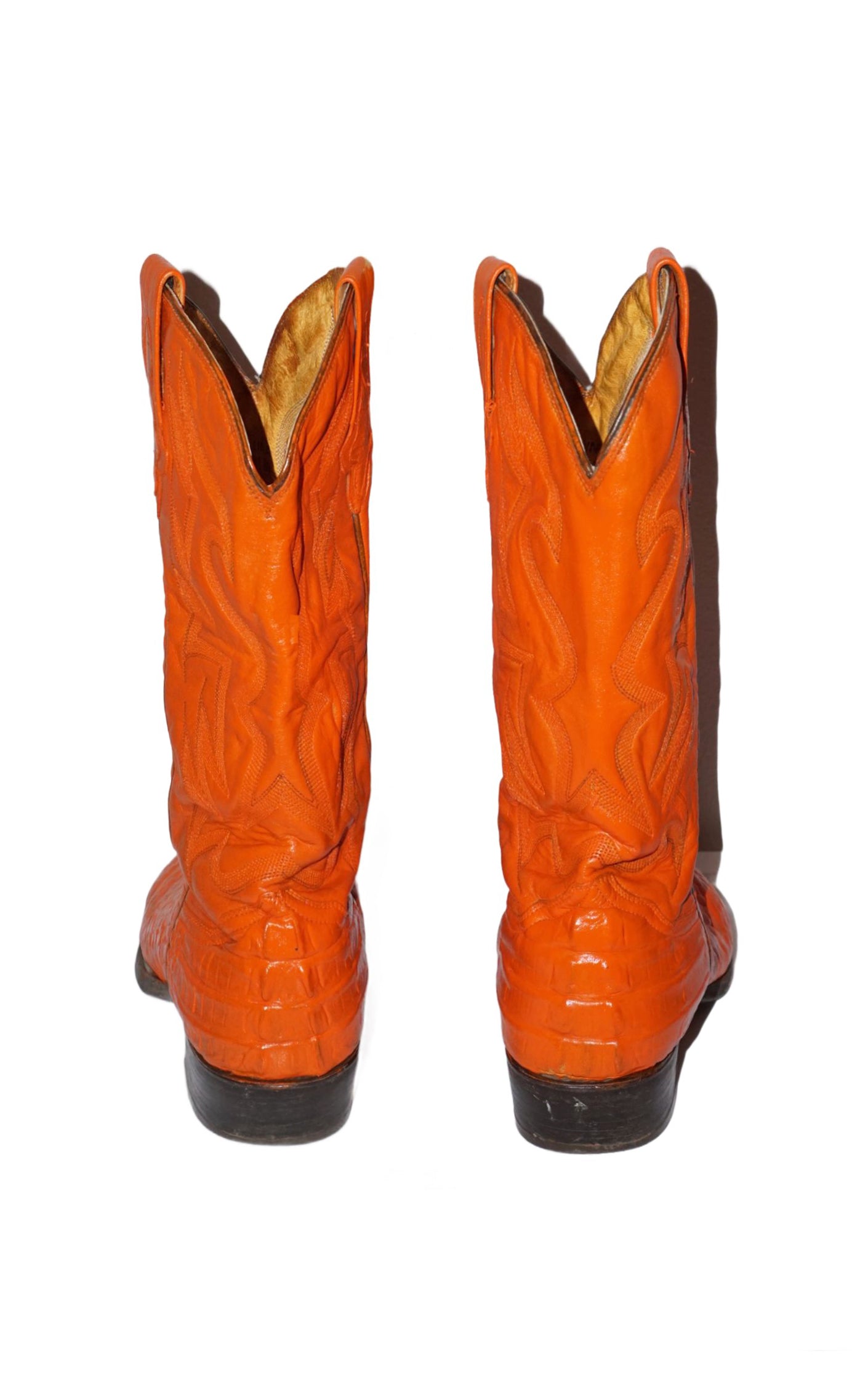 VINTAGE Orange Ostrich Leather Western Cowboy Boots resellum