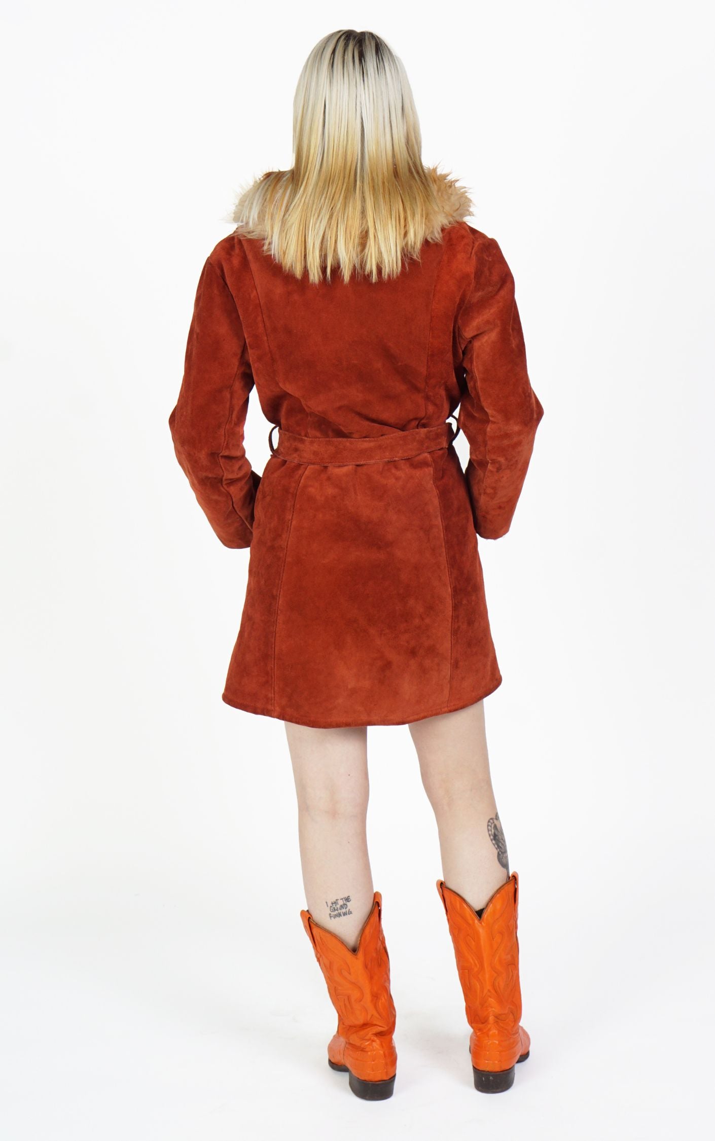 VINTAGE Orange Suede Boho Fur Collar Penny Lane Coat resellum