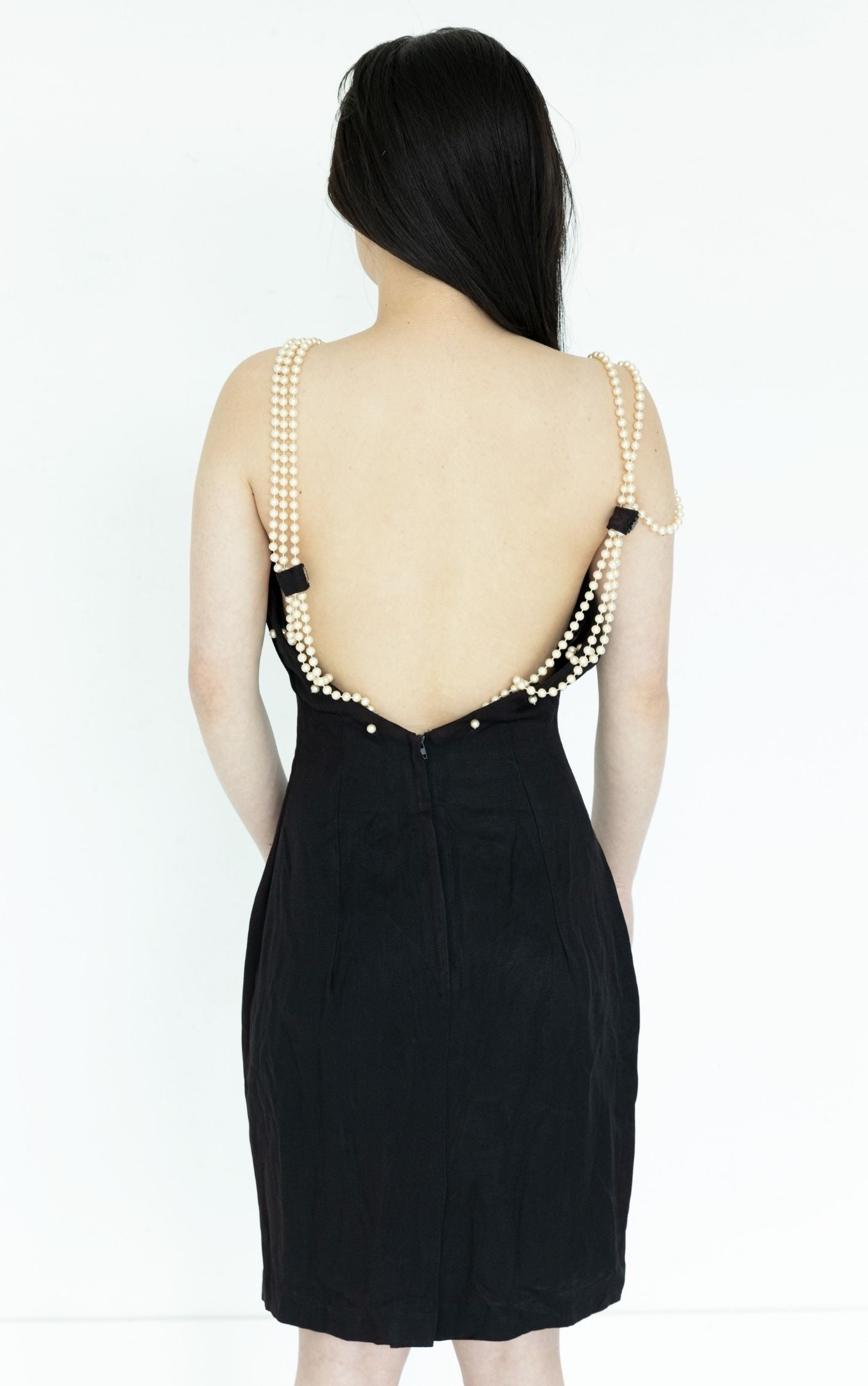 VINTAGE Pearl Straps Backless Brown Mini Dress