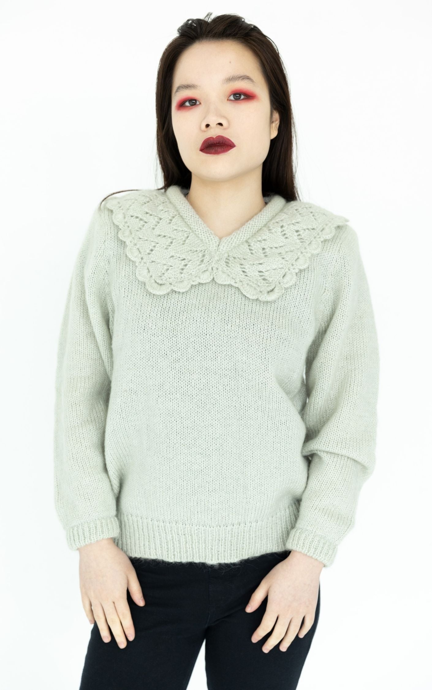 VINTAGE Peter Pen Crochet Collar Pastel Knit Angora Sweater RESELLUM