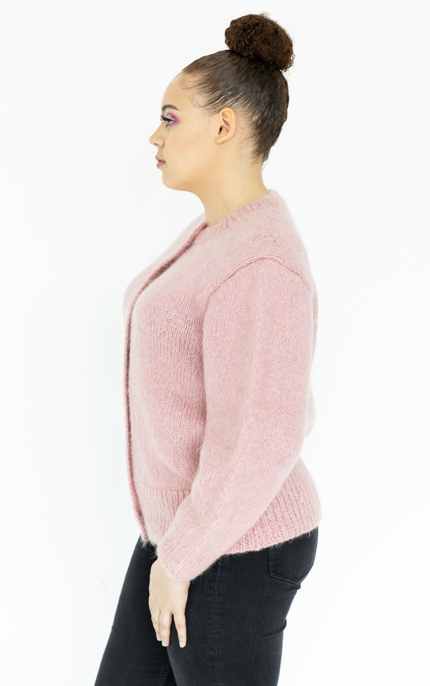 VINTAGE Pink Angora Fuzzy Puff Sleeve Cardigan RESELLUM