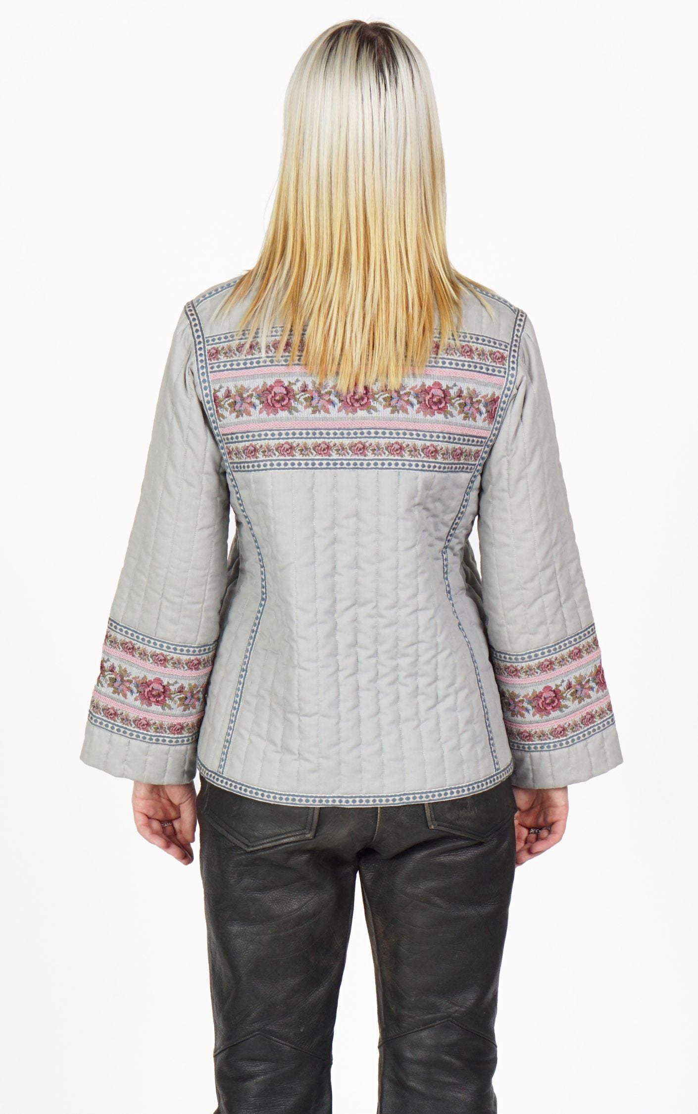 VINTAGE Quilted Stamped Padded Floral Folk Boho Jacket resellum