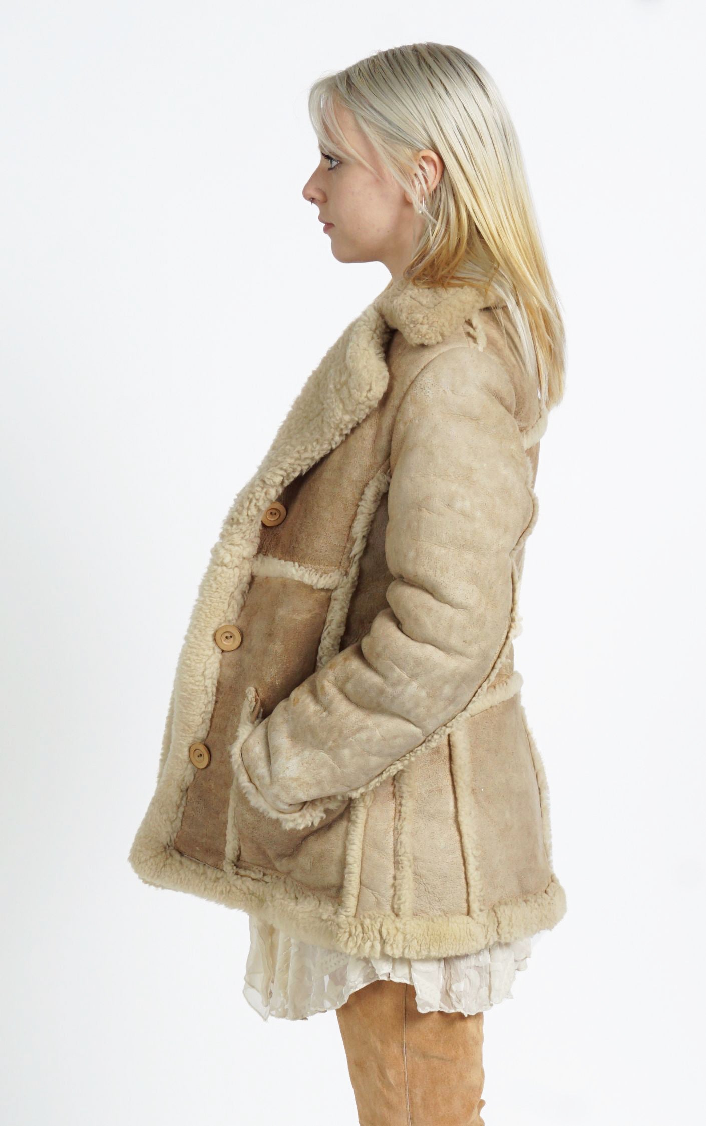 VINTAGE Sheepskin Shearling Sherpa Leather Aviator Style Jacket Coat resellum