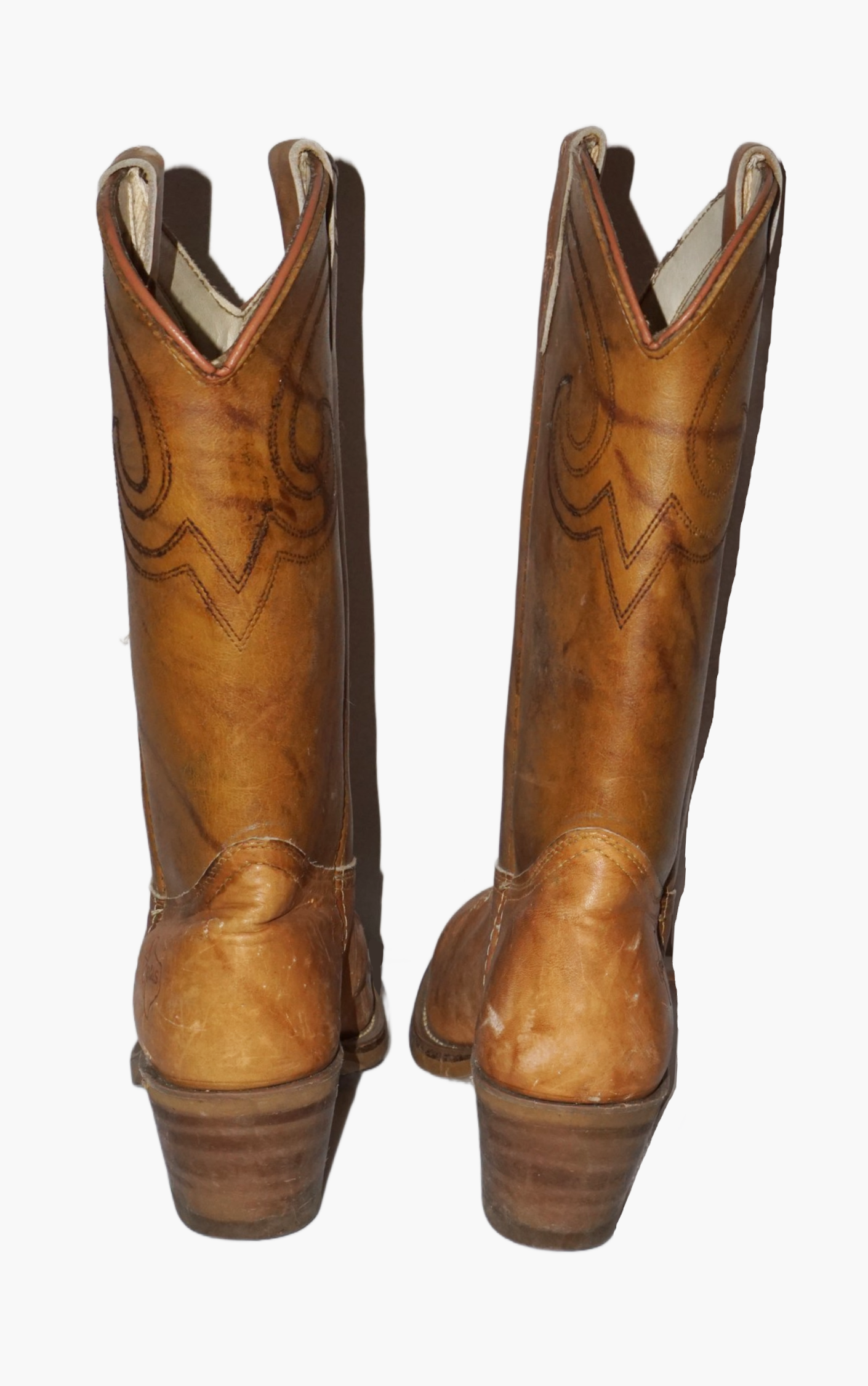 VINTAGE Texas Camel Brown Leather Western Cowboy Boots US 8.5 resellum