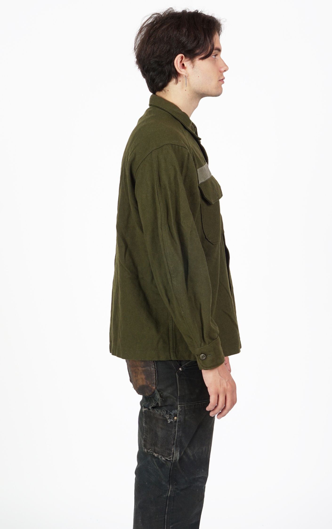 VINTAGE Thick Wool Khaki Military Button Down Shirt resellum