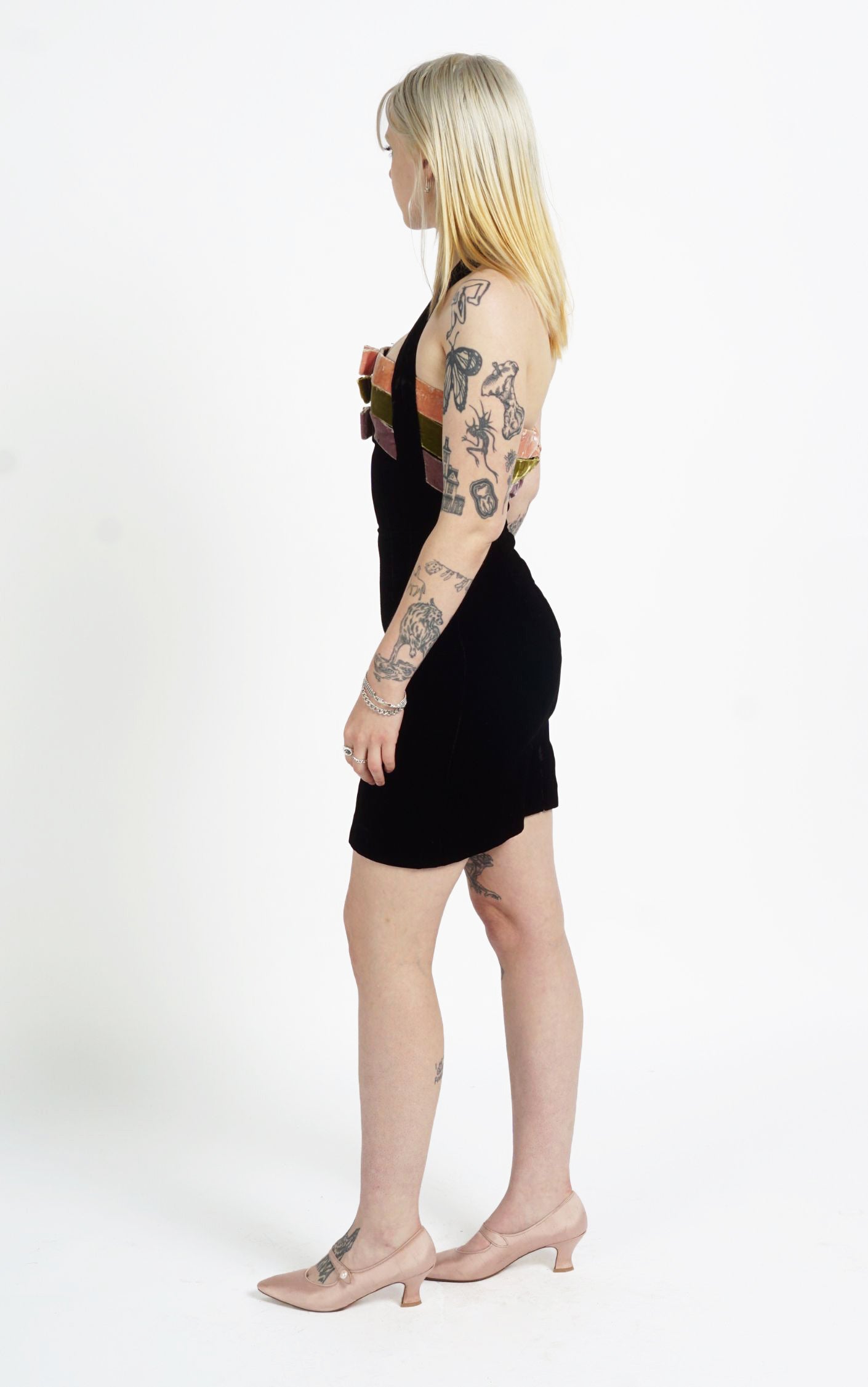 VINTAGE Velvet Multi Bow Halter Neck Tailored Mini Dress resellum