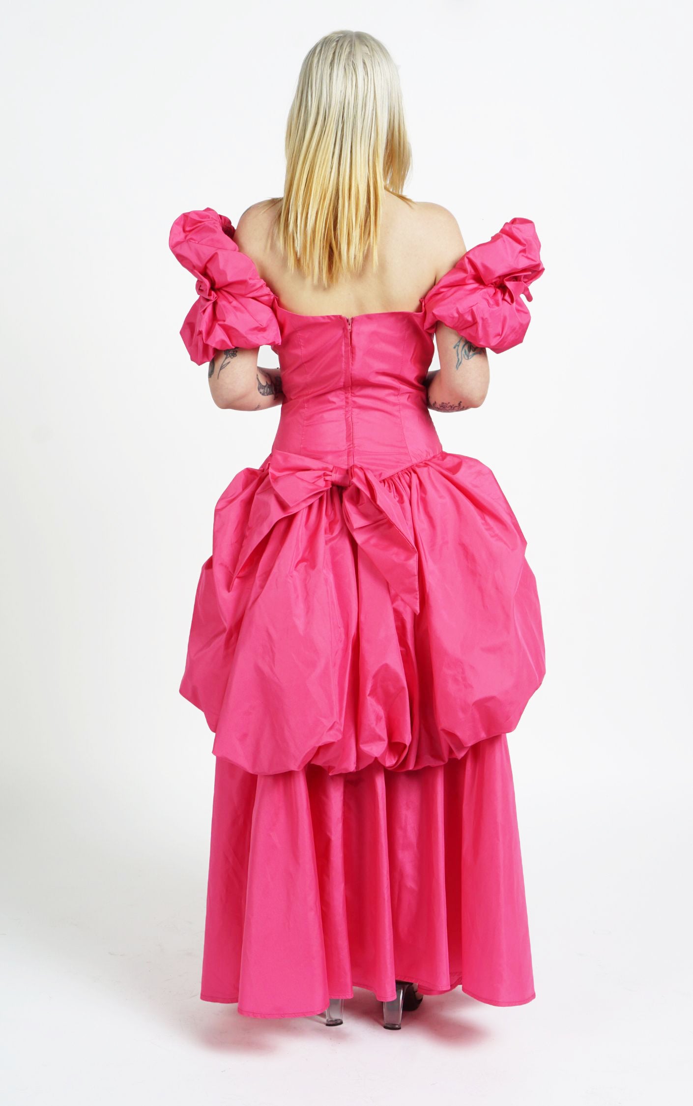 VINTAGE Victorian Hot Pink Puff Sleeve Ruffled Ball Gown Maxi Dress resellum