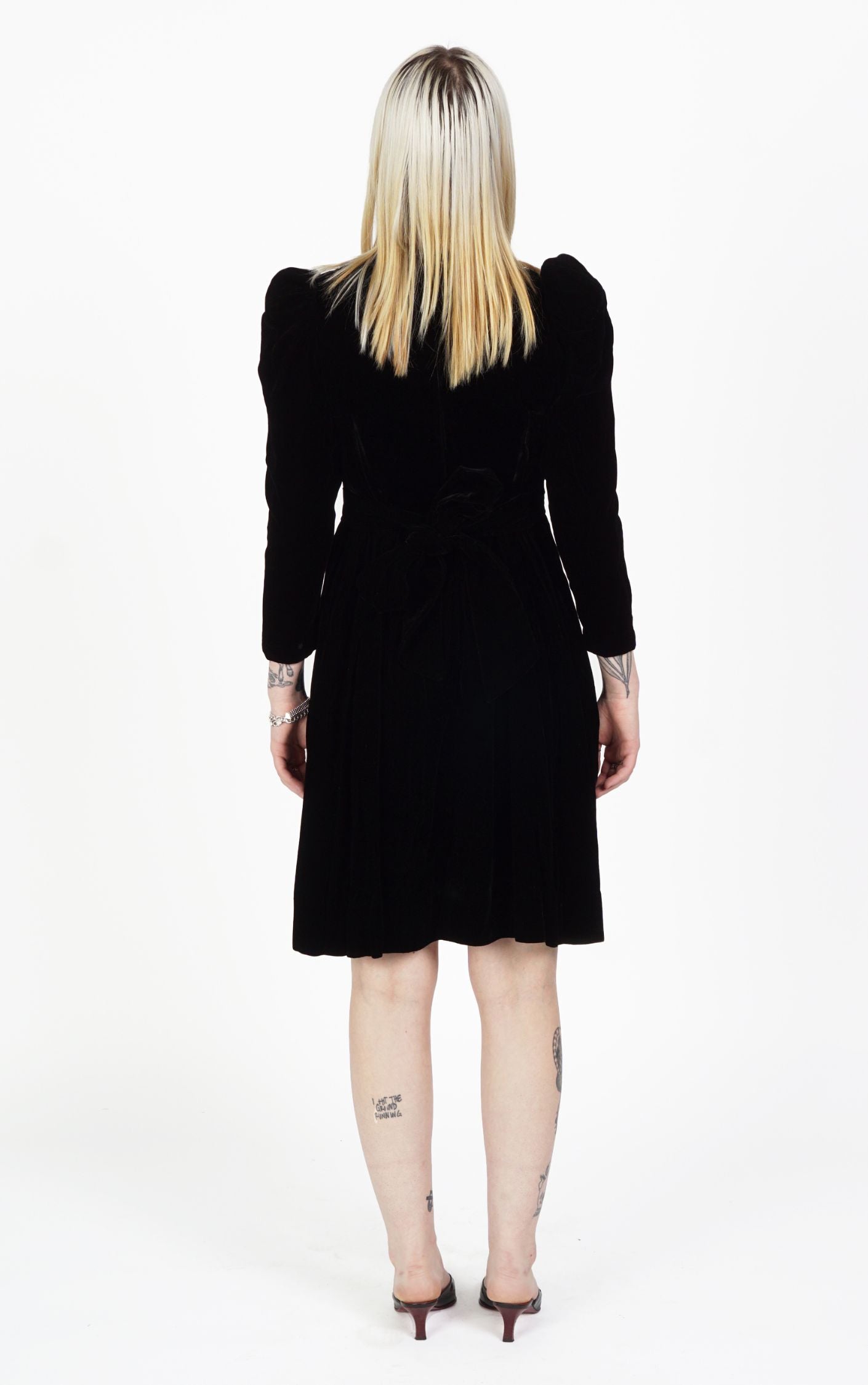 VINTAGE Victorian Lolita Black Velvet Puff Sleeve A-Line Dress resellum