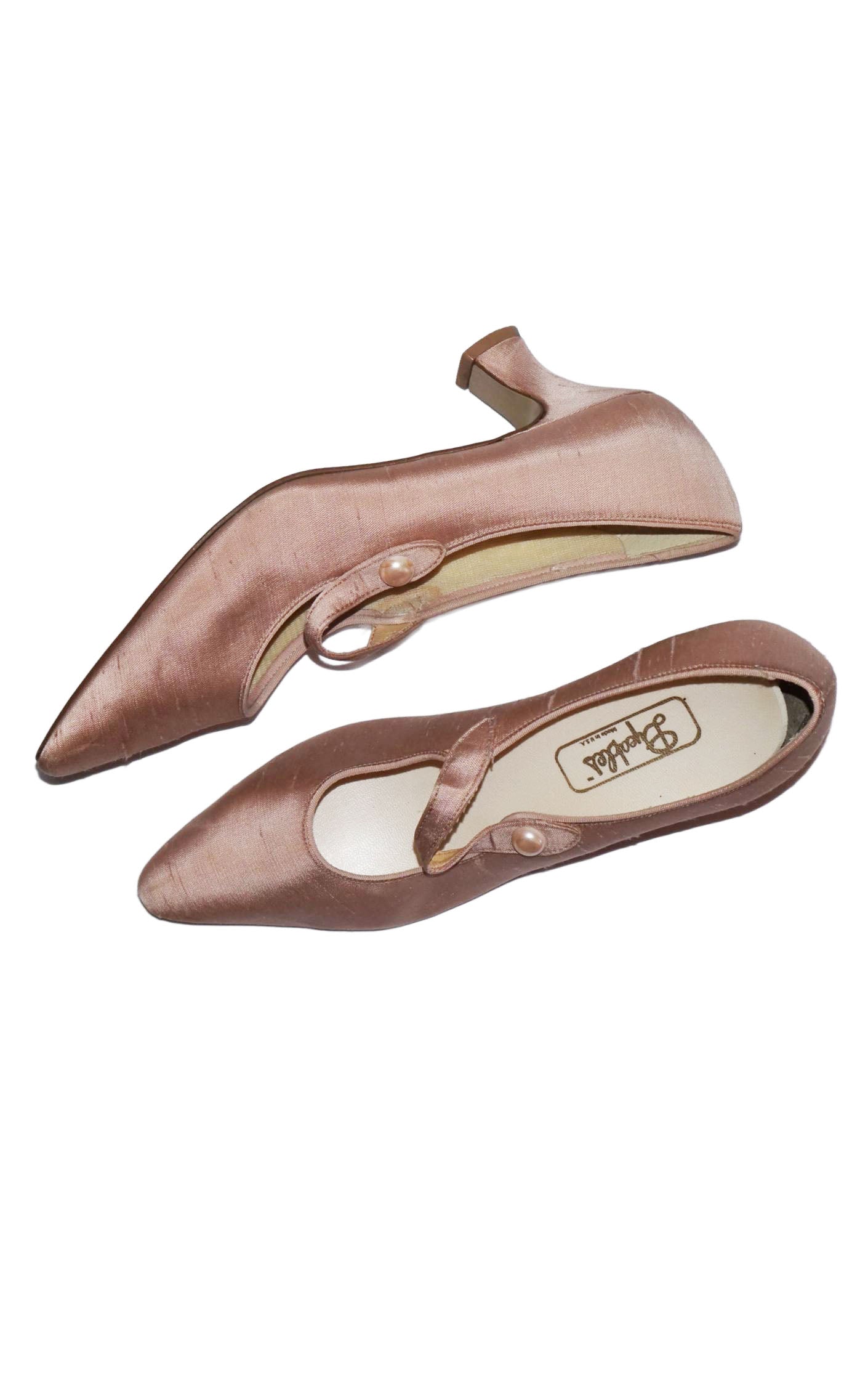 VINTAGE Victorian Powder Pink Silk Kitten Heel Mary Jane Shoes resellum