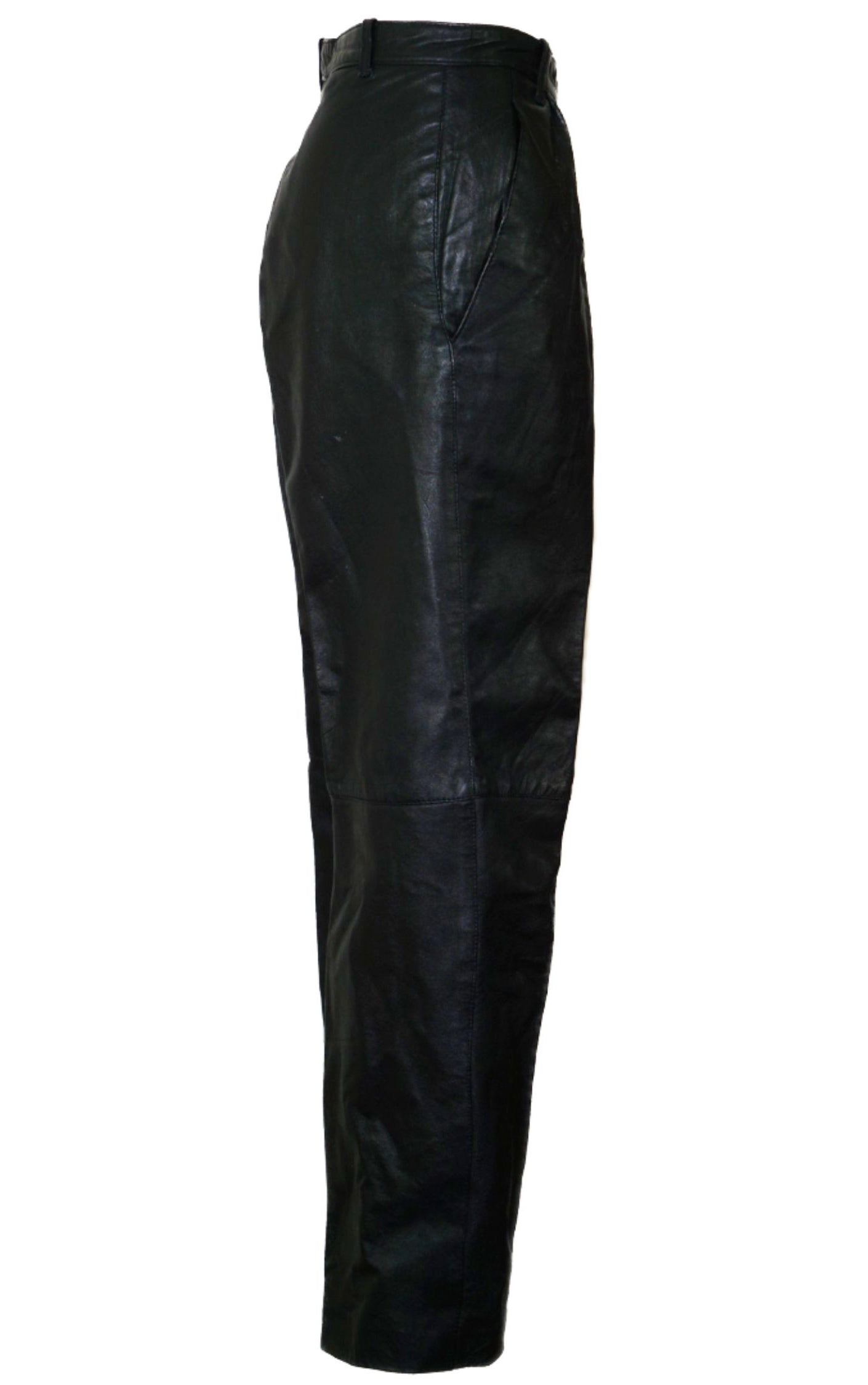 VINTAGE Wide Leg High Rise Black Real Leather Pants resellum