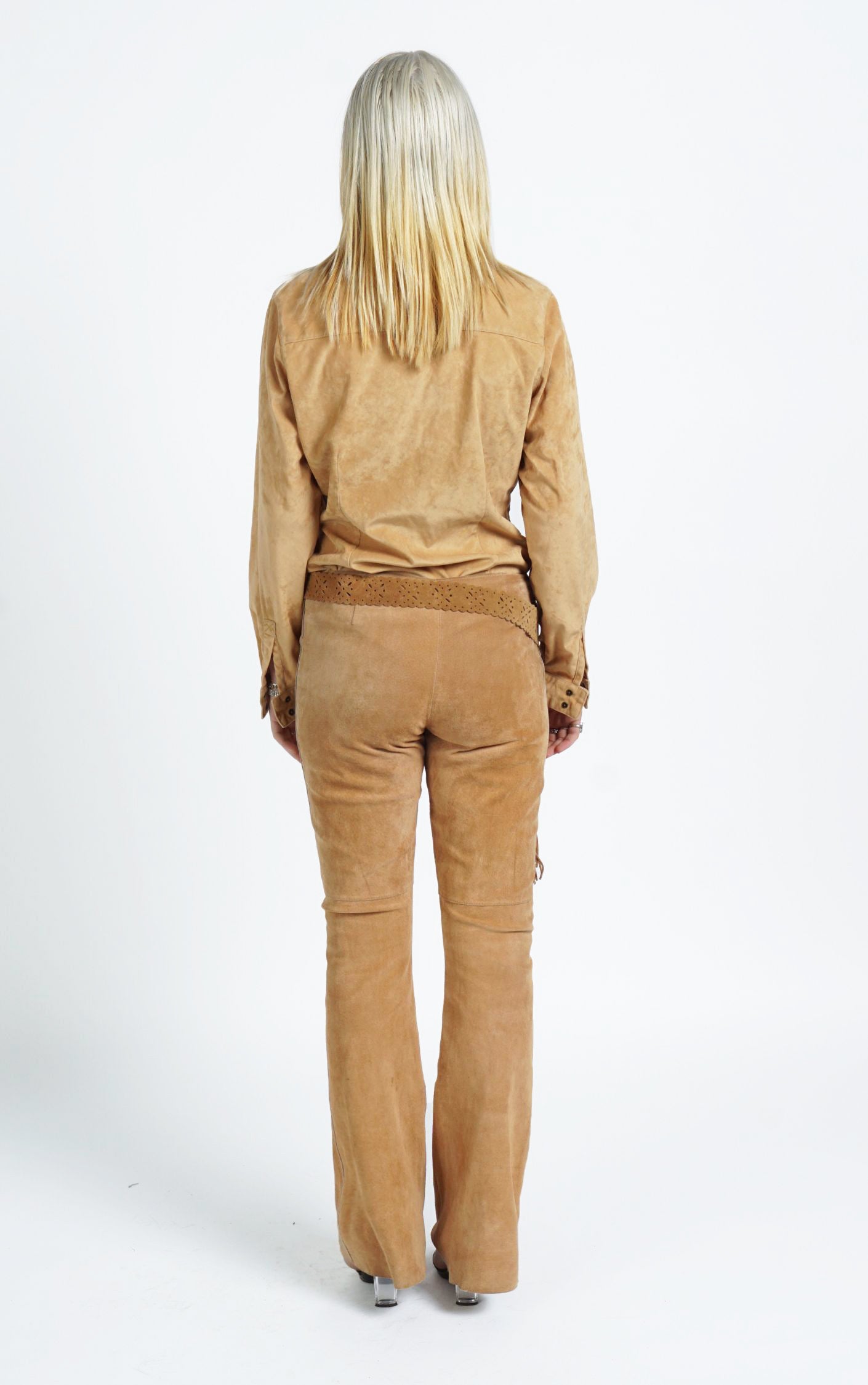 VINTAGE Y2K Brown Leather Flared Boot Cut Belted Pants resellum