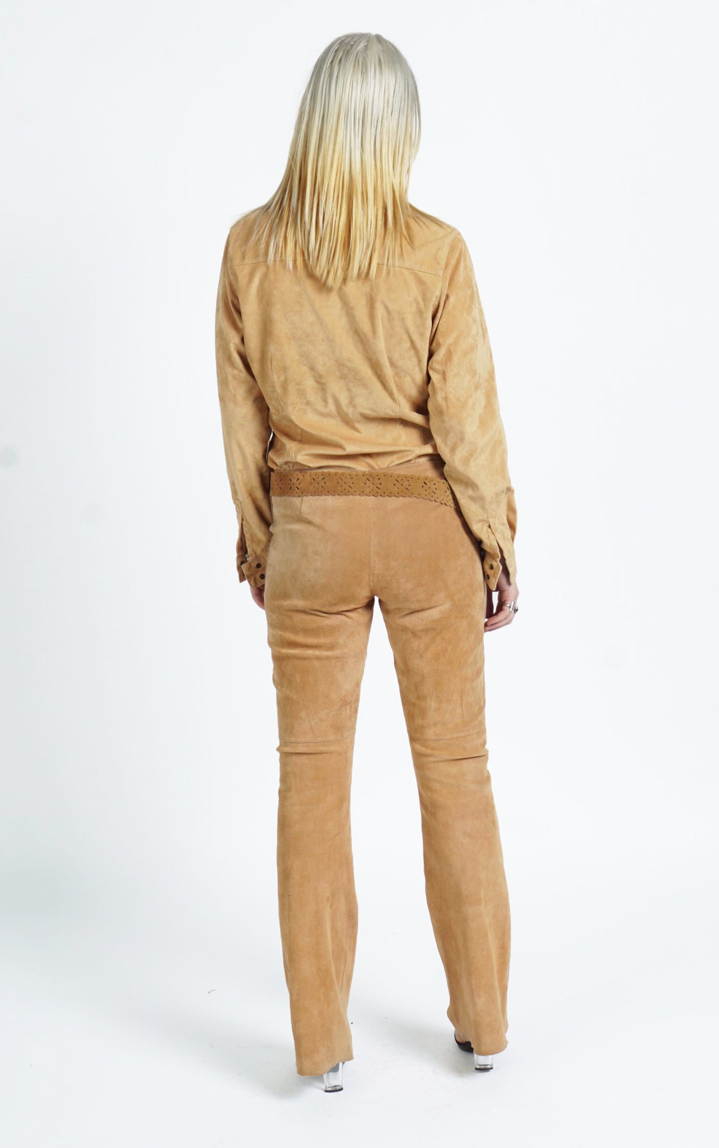 VINTAGE Y2K Brown Leather Flared Boot Cut Belted Pants resellum