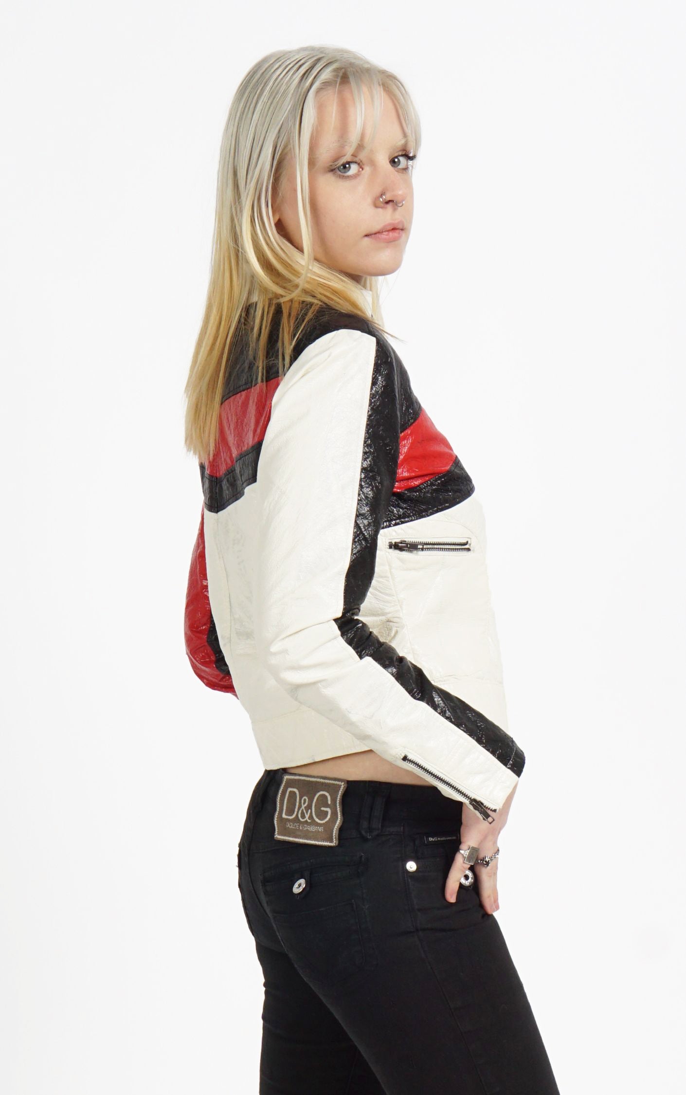 VINTAGE Y2K Moto Racing Cropped Striped Zip Up Jacket resellum