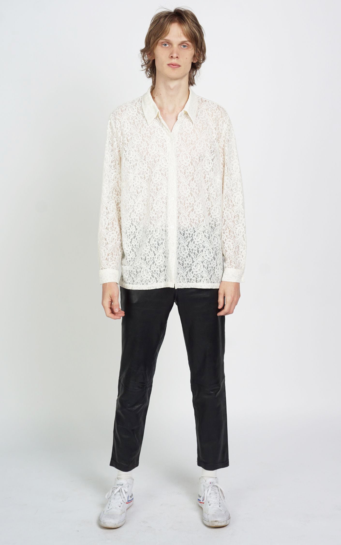 Victorian Style Y2K White Floral Lace Sheer Button Down Blouse resellum