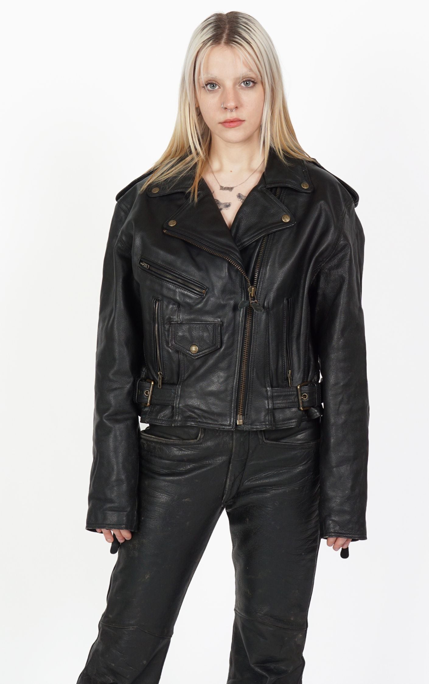 VINTAGE 90s Black Leather Grunge Biker Jacket resellum