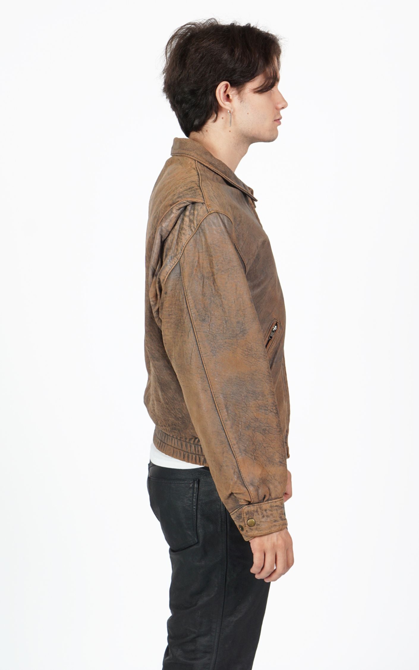 VINTAGE Brown Faded Leather Grunge Moto Jacket resellum