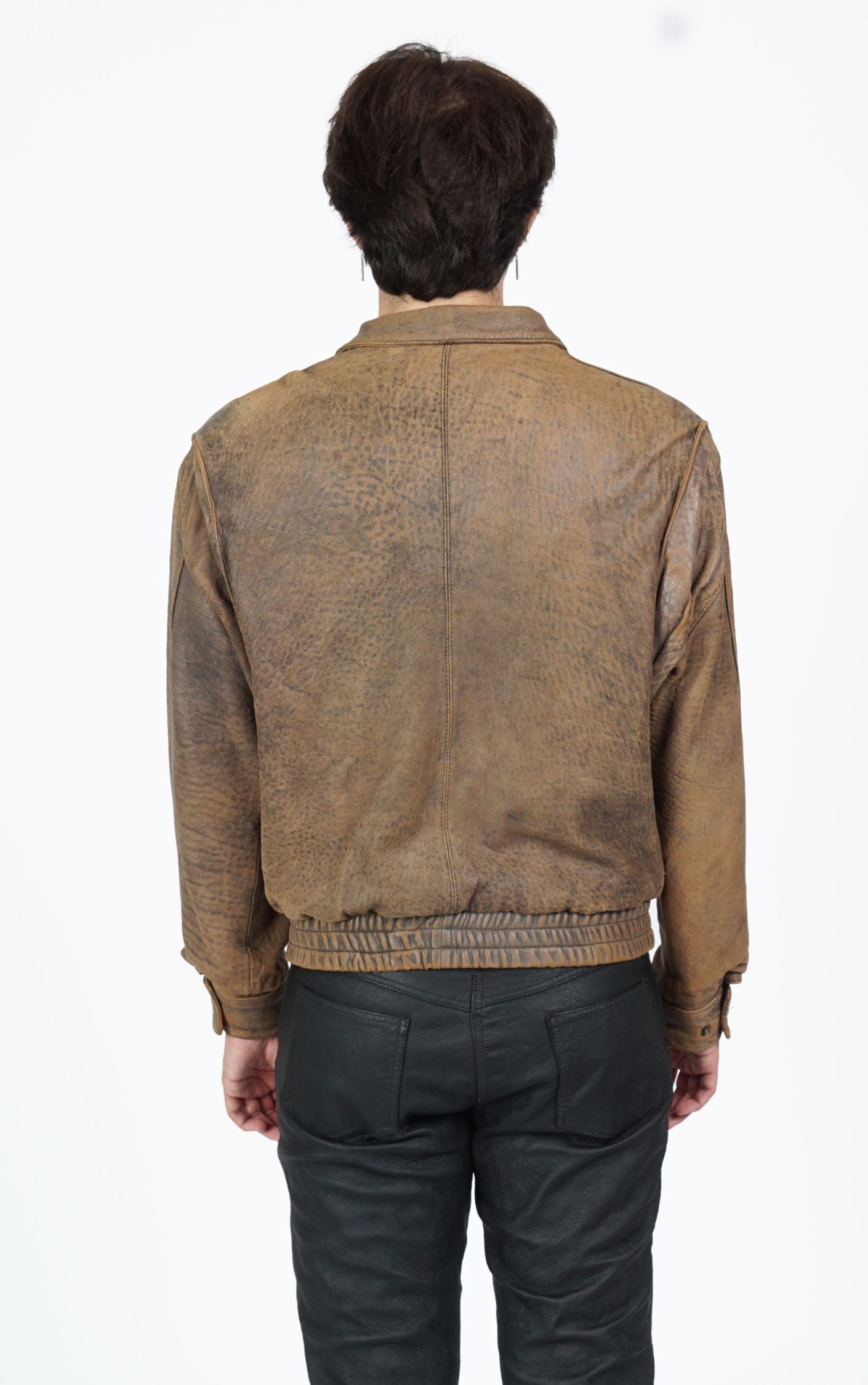 VINTAGE Brown Faded Leather Grunge Moto Jacket resellum