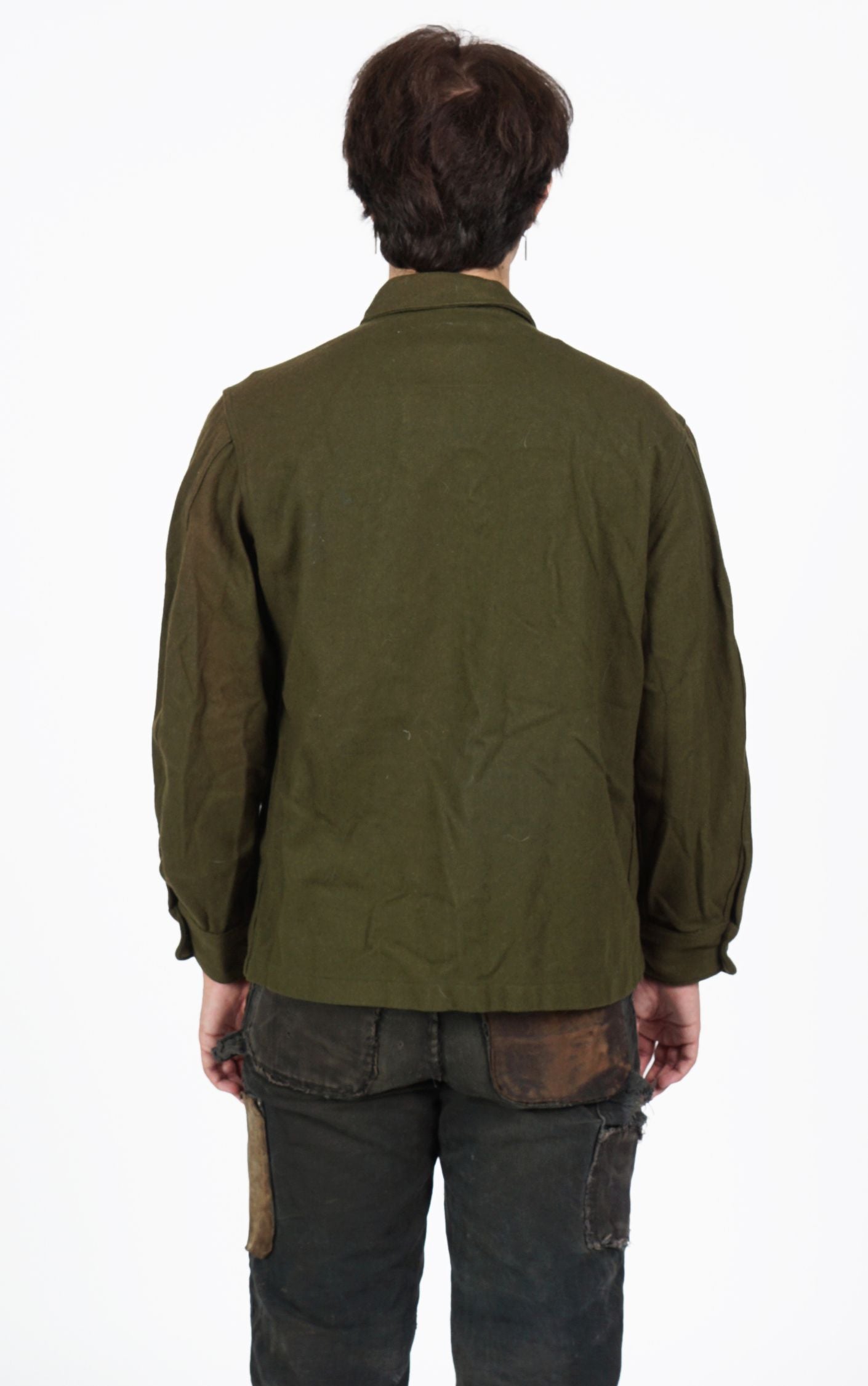 VINTAGE Thick Wool Khaki Military Button Down Shirt resellum