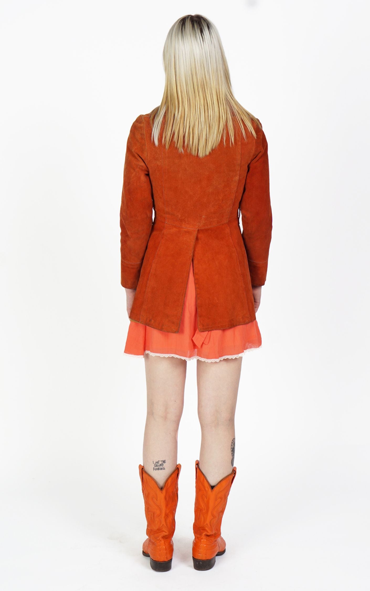 VINTAGE 80s Orange Suede Buttoned Boho Tailored Jacket