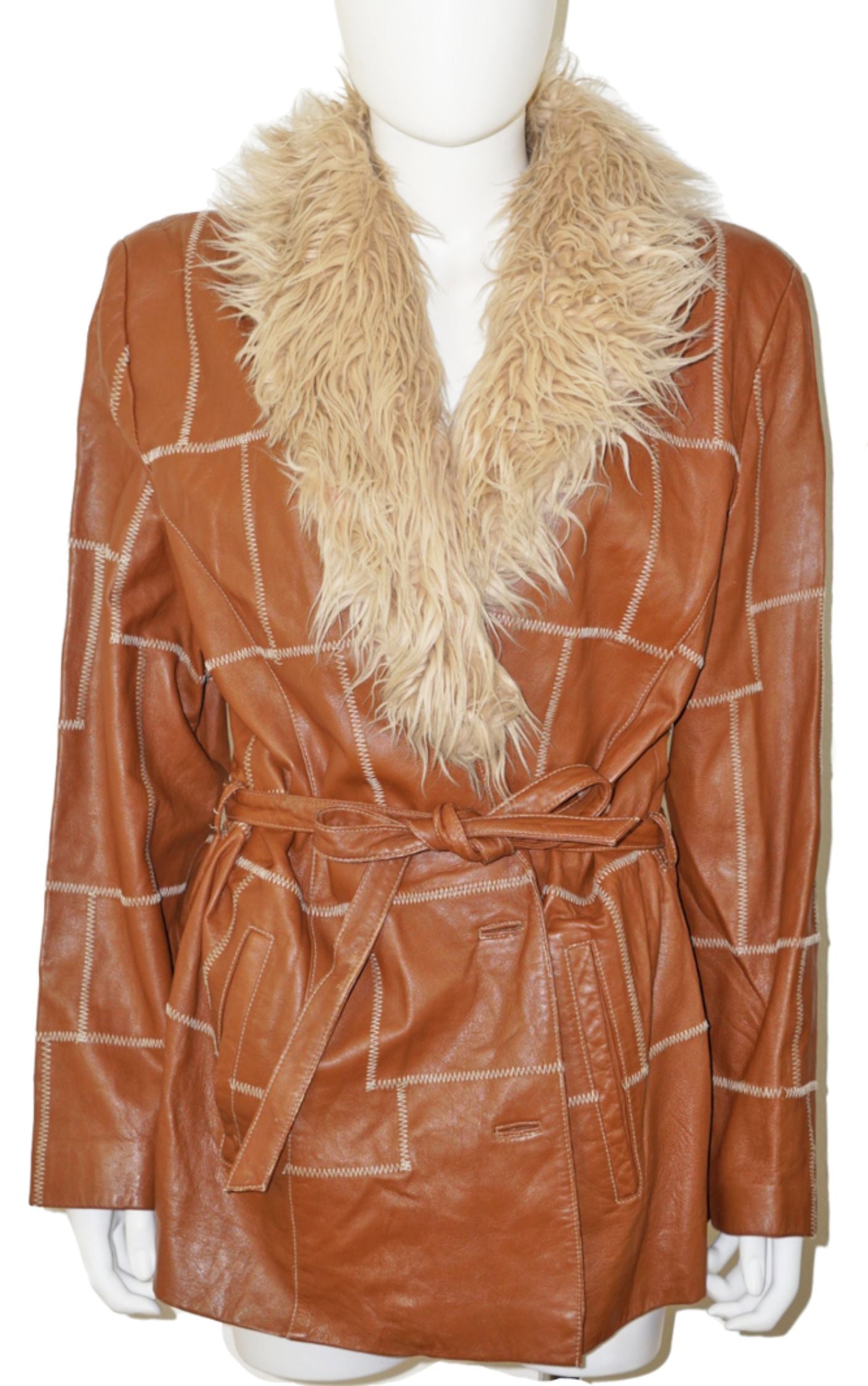 WILSON LEATHER Patchwork Brown Penny Lane Coat resellum