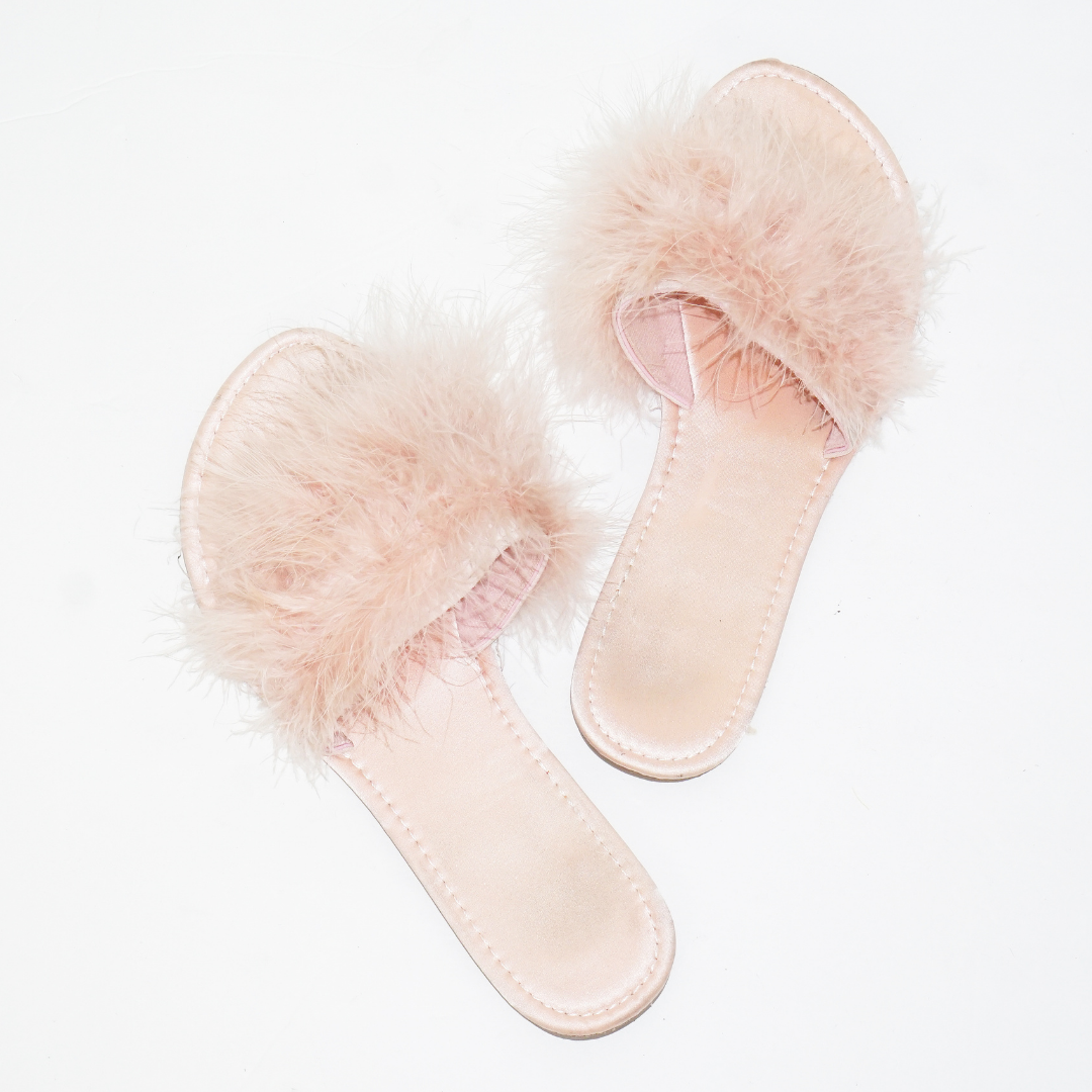 WORLD MARKET Blush Pink Feather Slippers