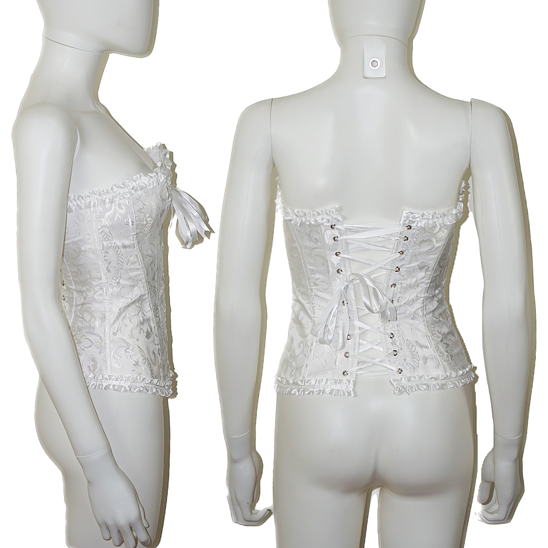 White Satin Gothic Victorian Lace Up Corset (2)